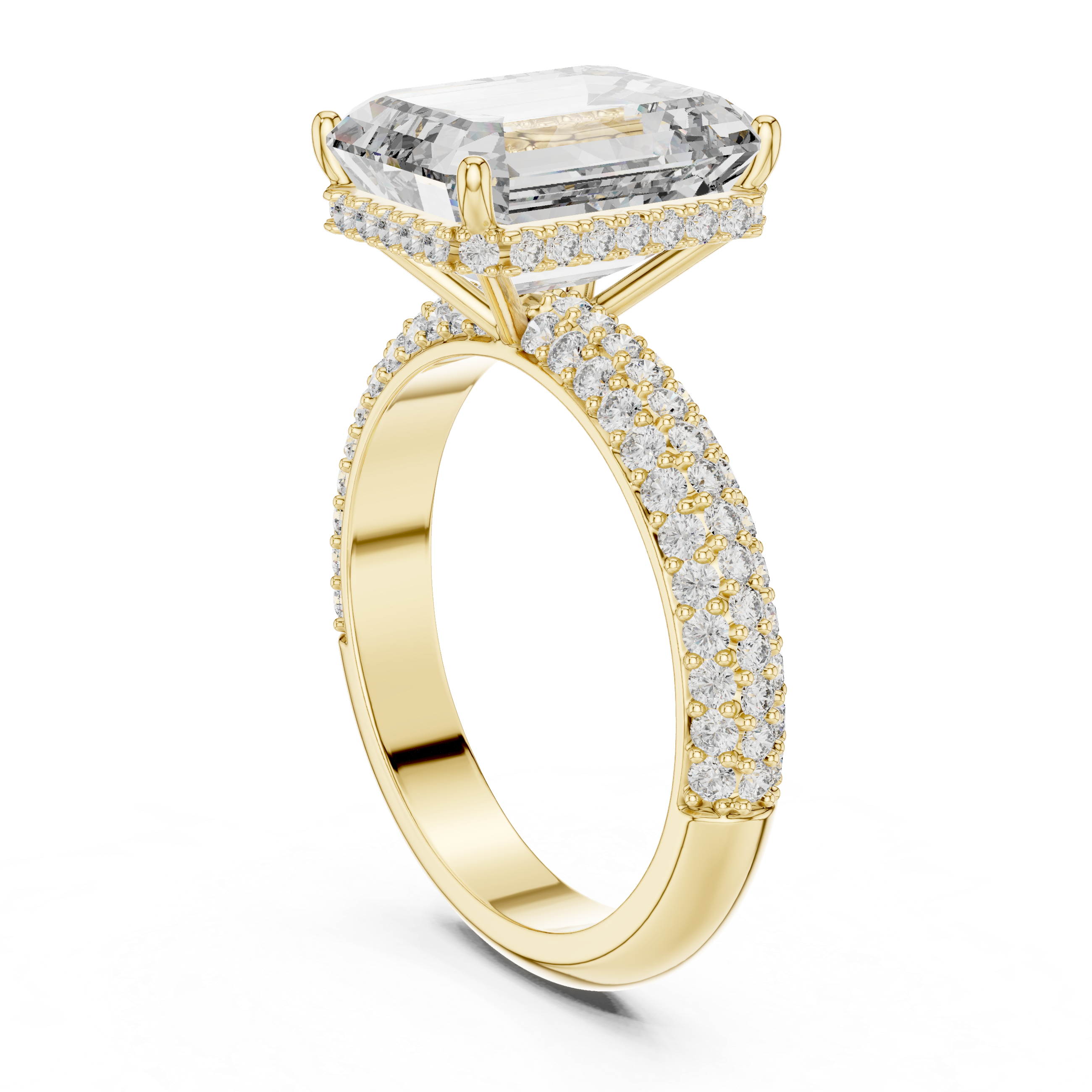 EMRALD CUT DIAMOND HIDDEN HALO SPLIT SHANK ENGAGEMENT RING