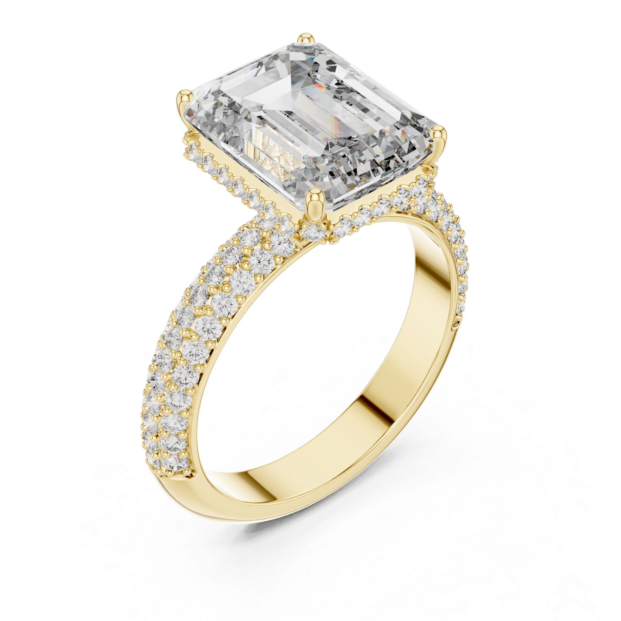 EMRALD CUT DIAMOND HIDDEN HALO SPLIT SHANK ENGAGEMENT RING