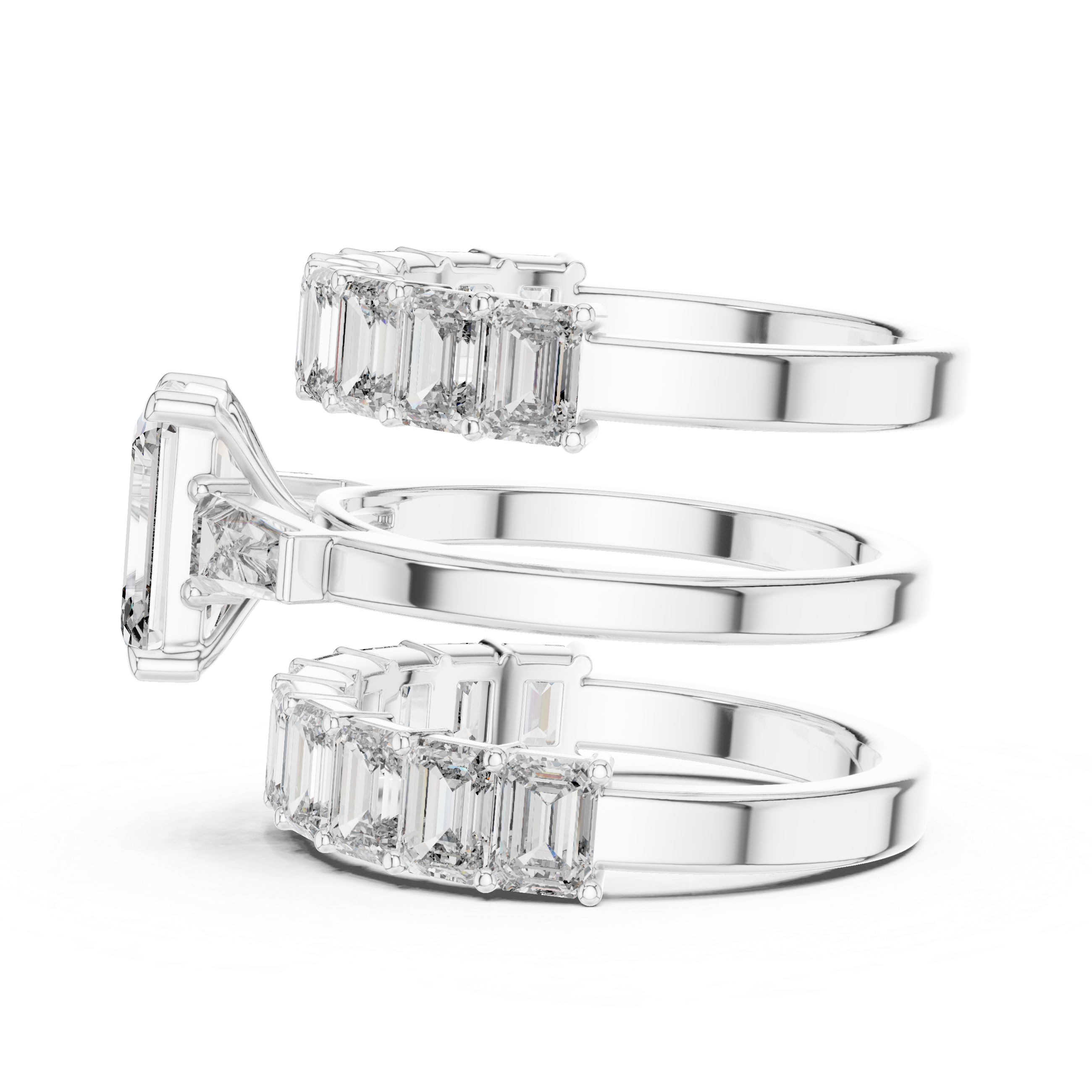 EMRALD CUT DIAMOND THREE RING BRIDAL SET
