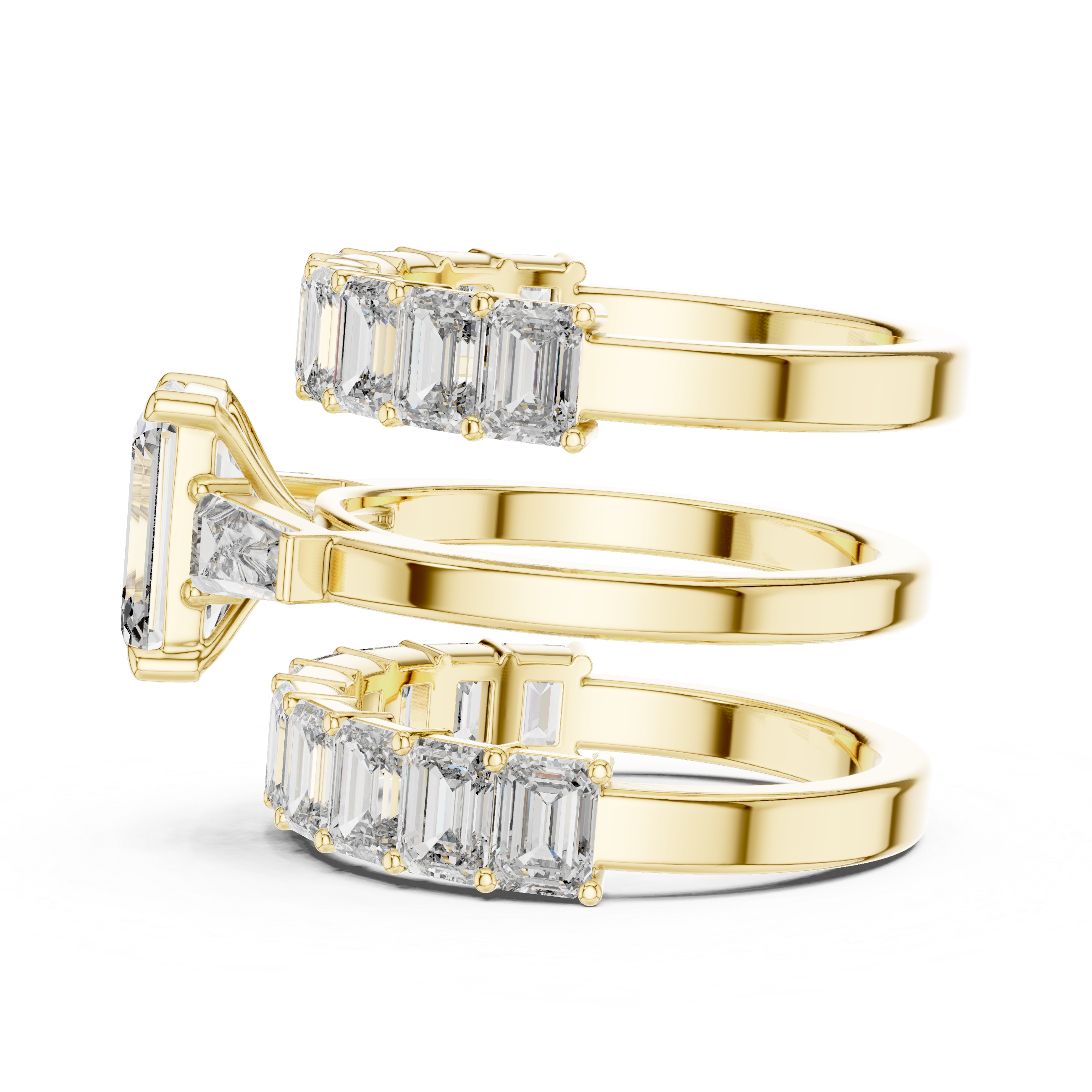 EMRALD CUT DIAMOND THREE RING BRIDAL SET