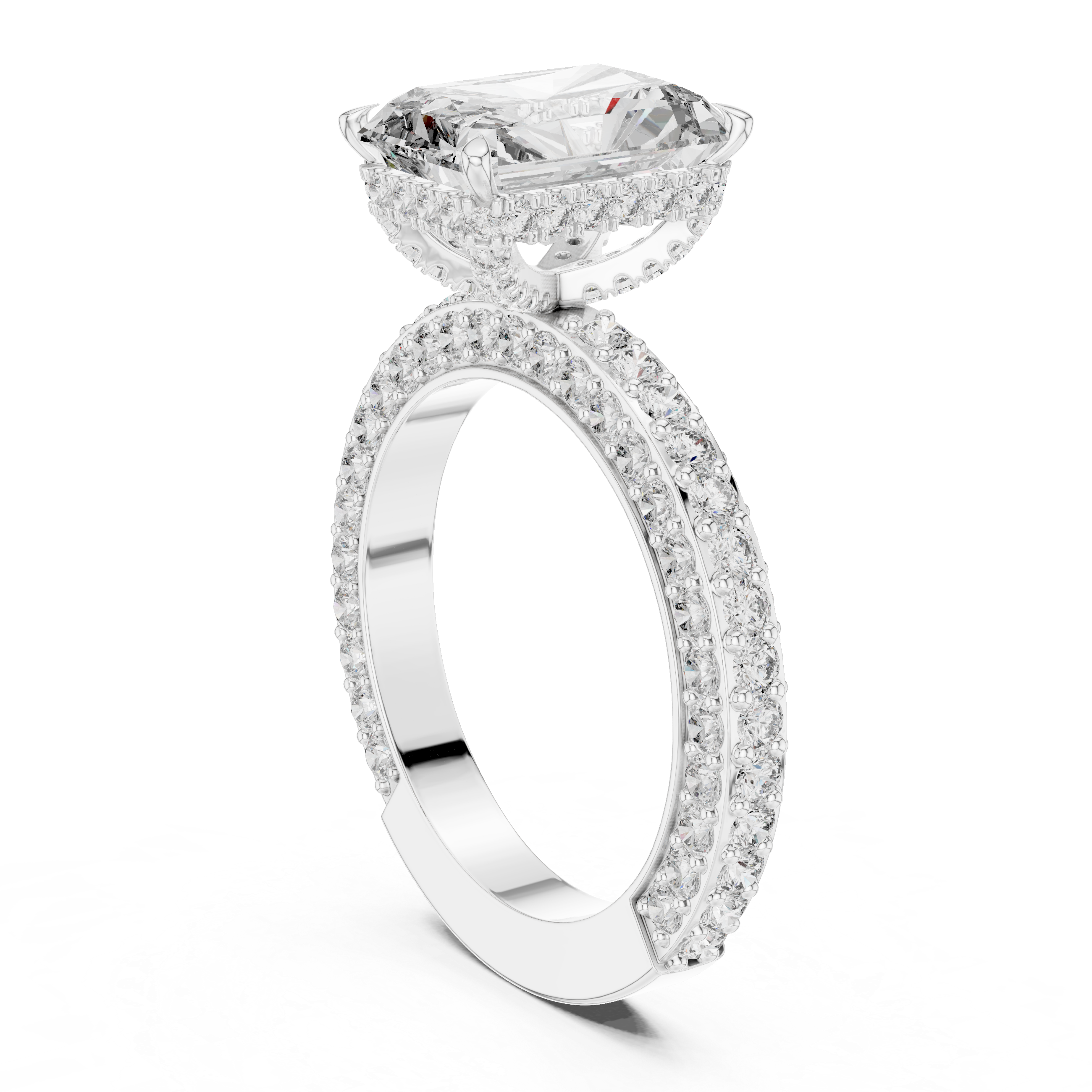 Radiant Cut Hidden Halo Diamond Engagement Ring
