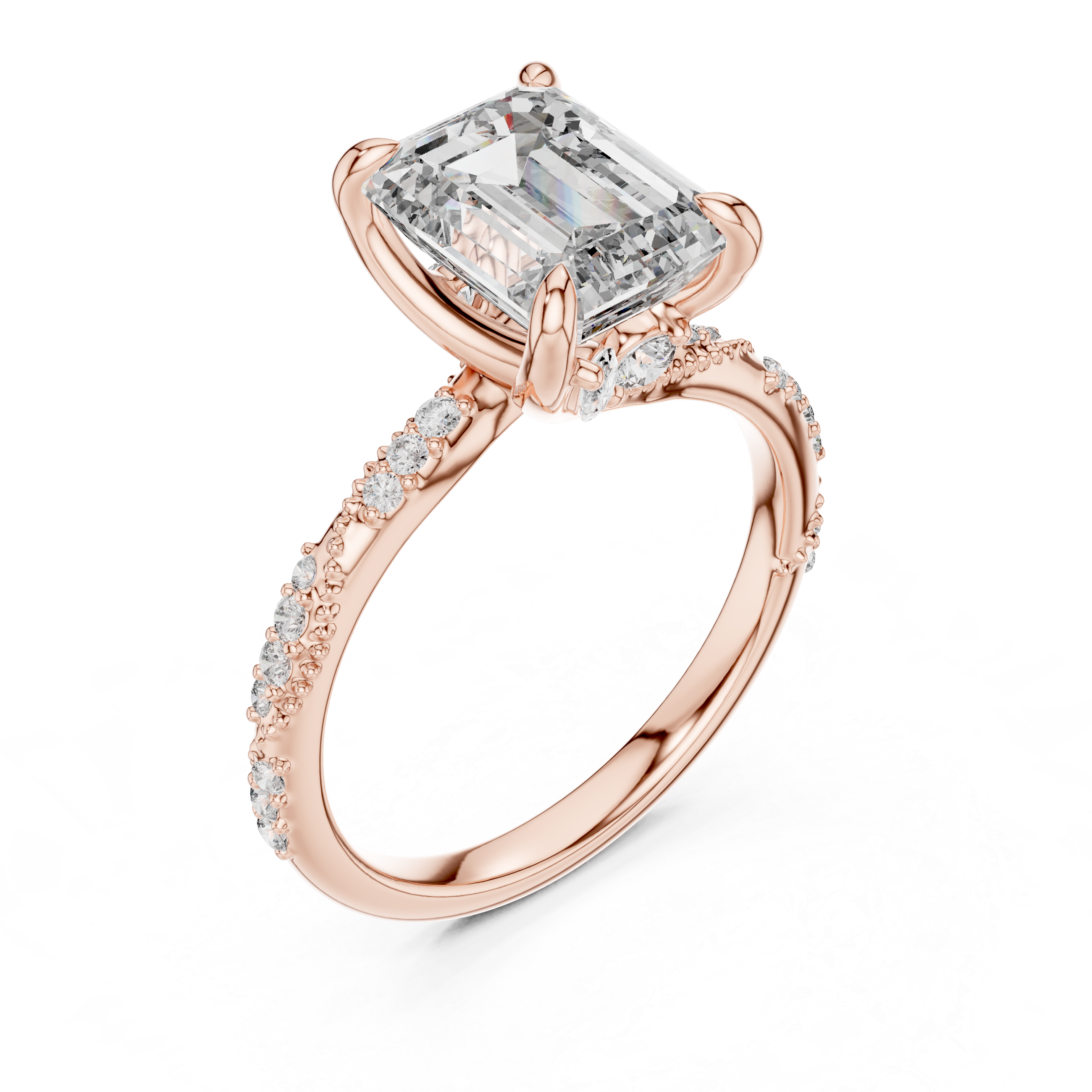 Elysian Emerald Cut Split Shank Diamond Engagement Ring