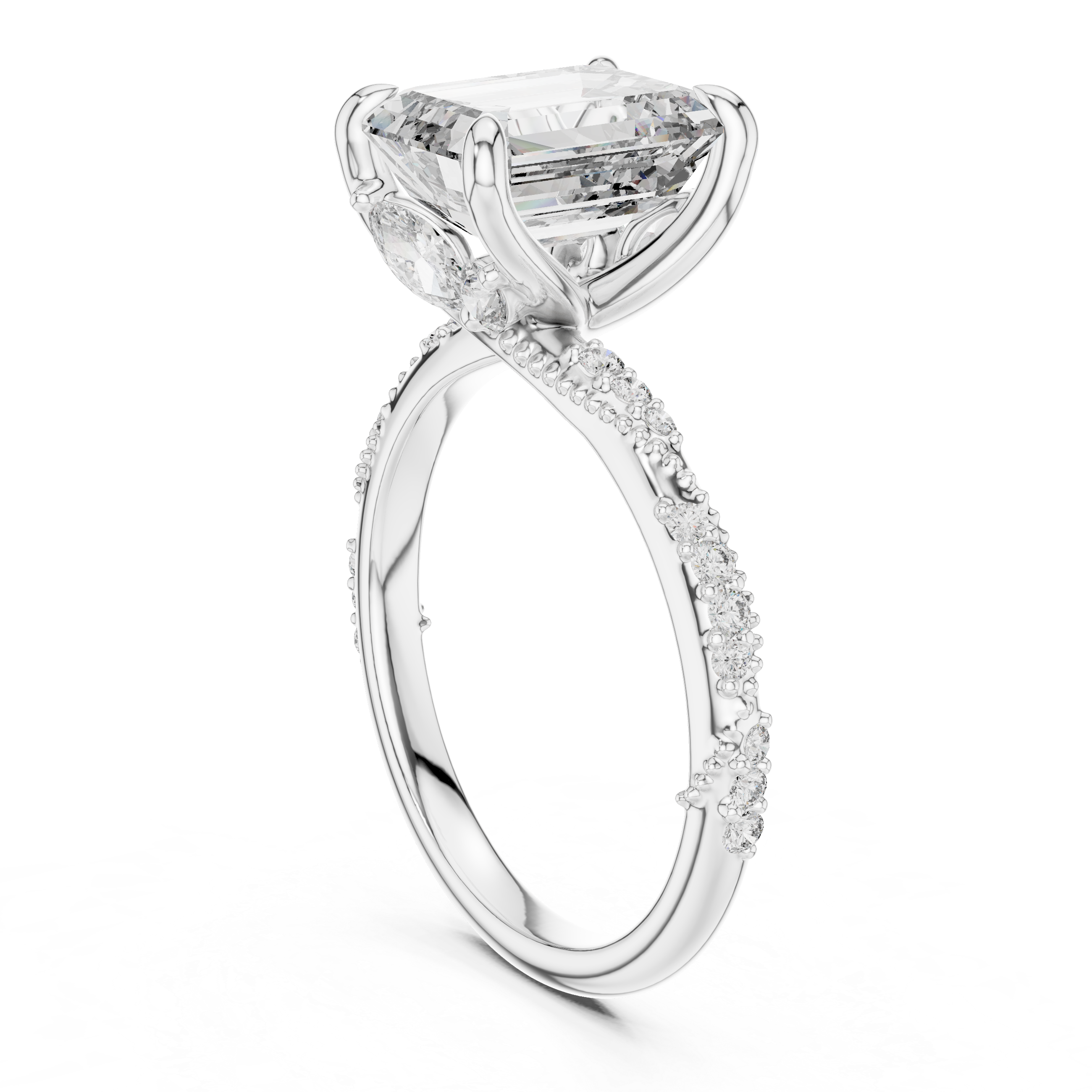 Elysian Emerald Cut Split Shank Diamond Engagement Ring