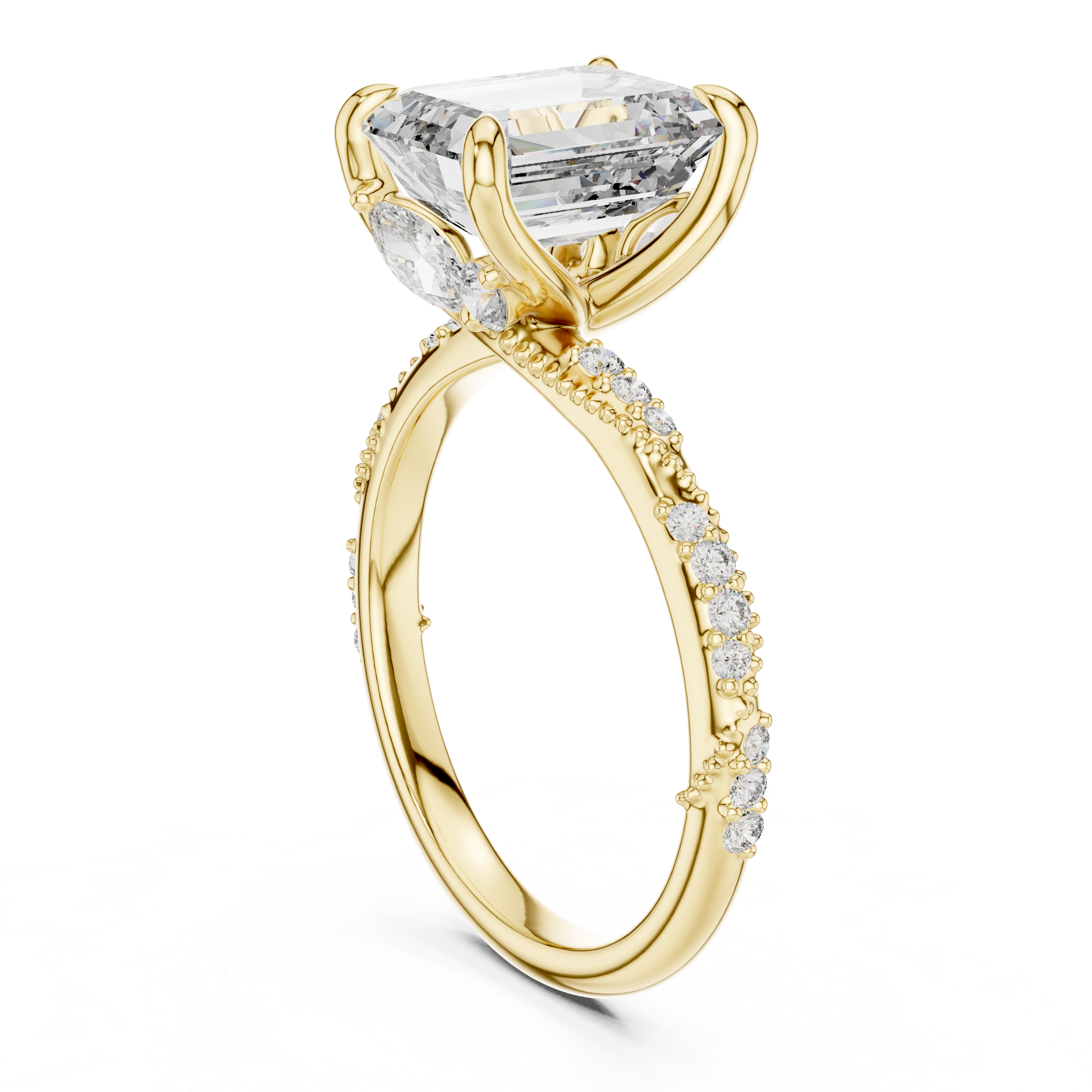 Elysian Emerald Cut Split Shank Diamond Engagement Ring