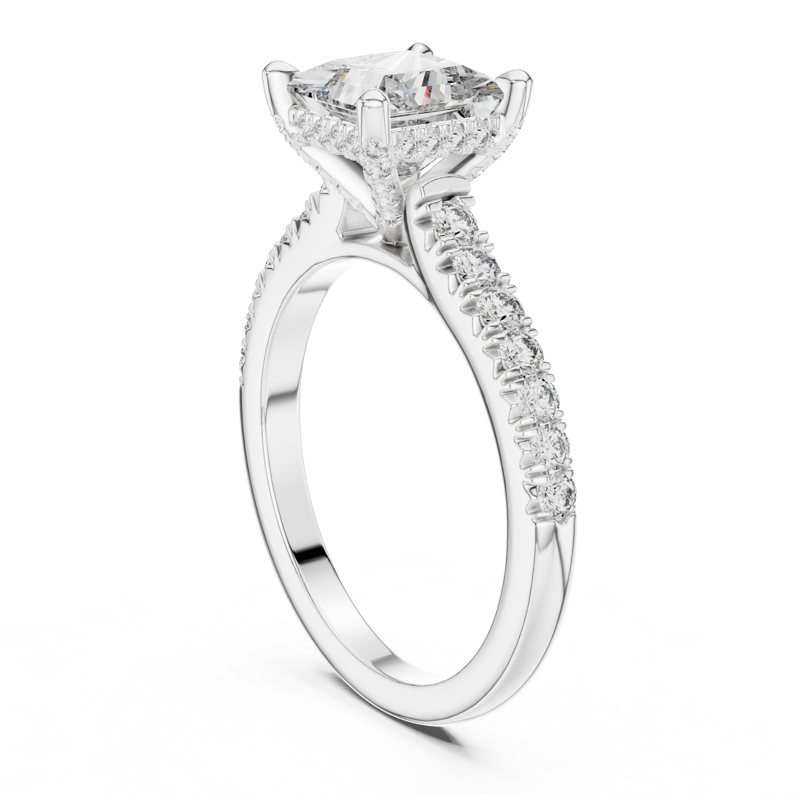 Solenne Princess Cut Pavé Solitaire Engagement Ring