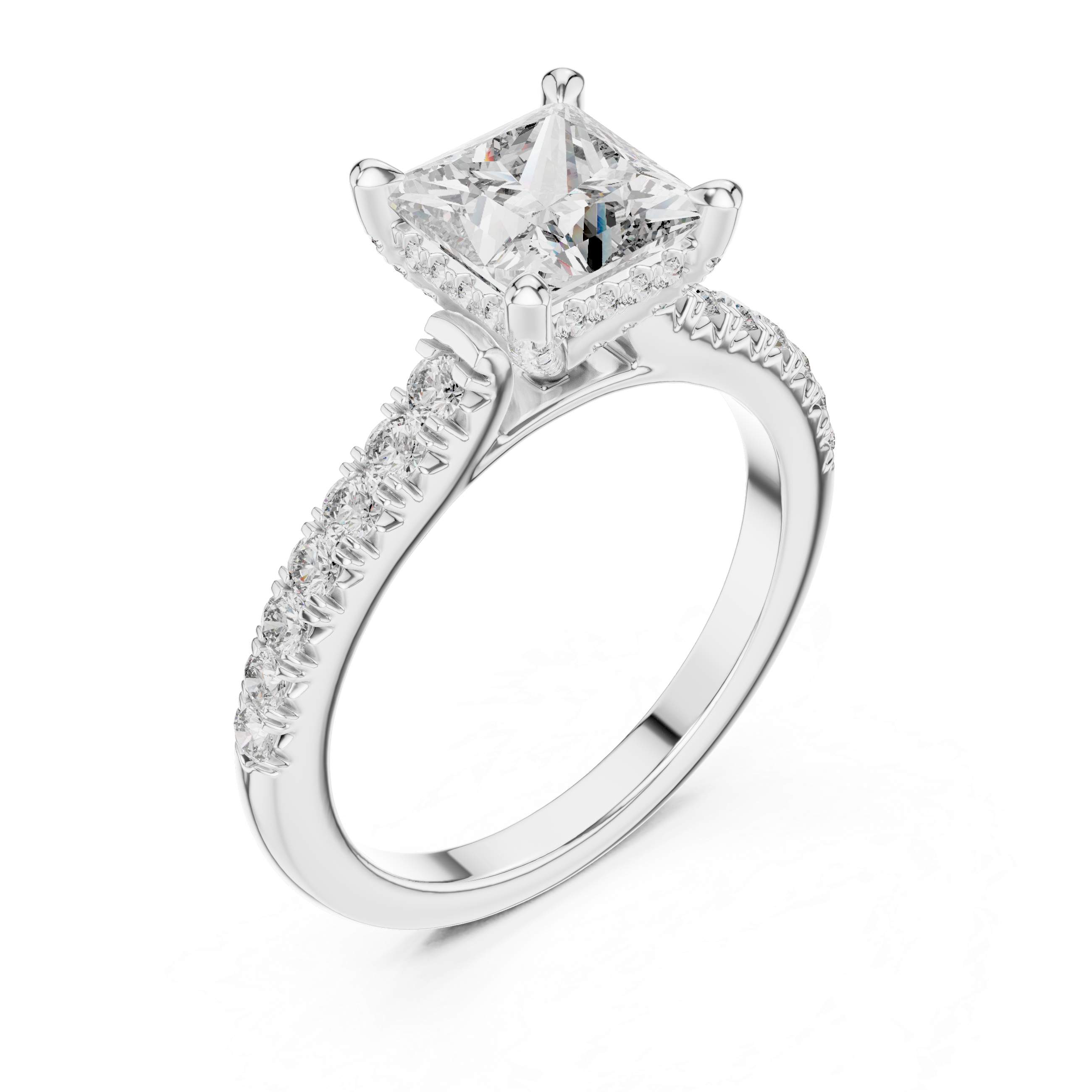 Solenne Princess Cut Pavé Solitaire Engagement Ring