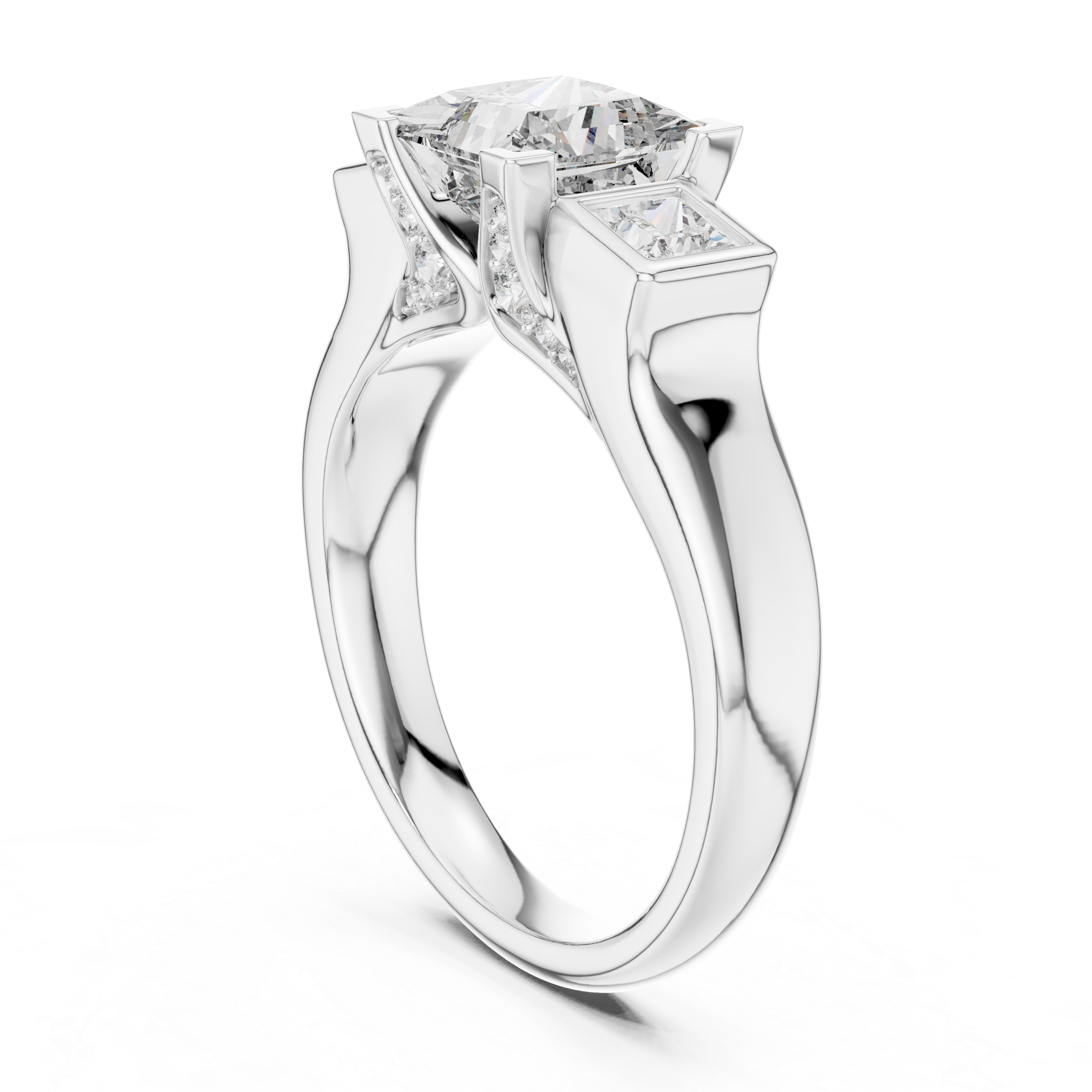 PRINCESS SIDE STONE SOLITAIRE DIAMOND RING
