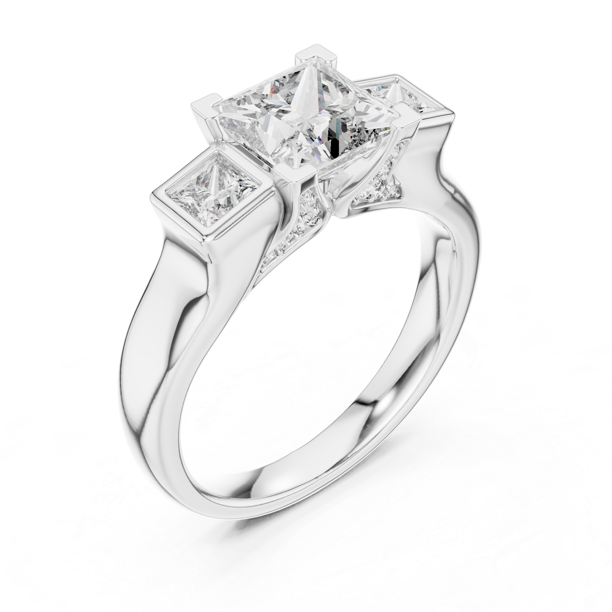 PRINCESS SIDE STONE SOLITAIRE DIAMOND RING