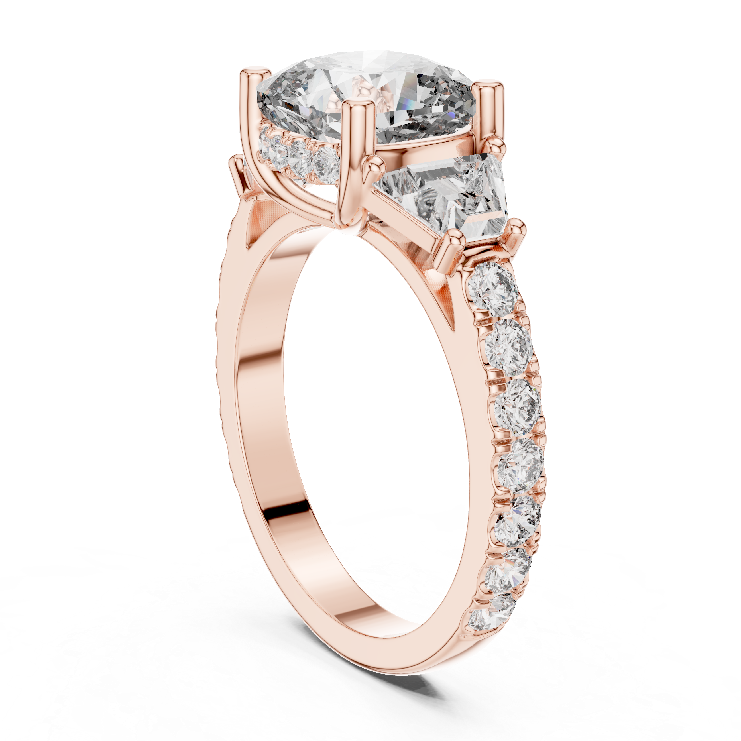 Ardelle Cushion Three Stone Diamond Engagement Ring