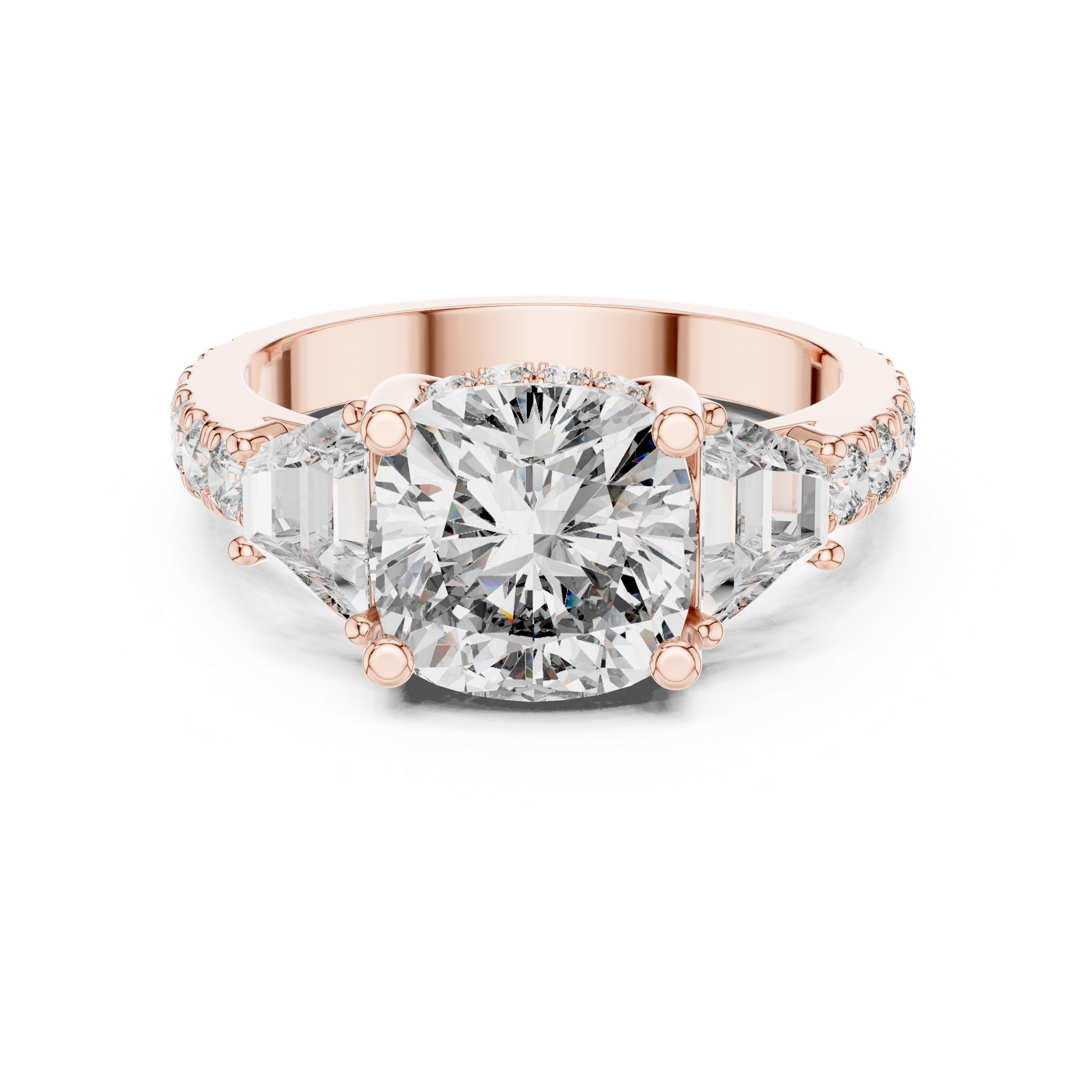 Ardelle Cushion Three Stone Diamond Engagement Ring