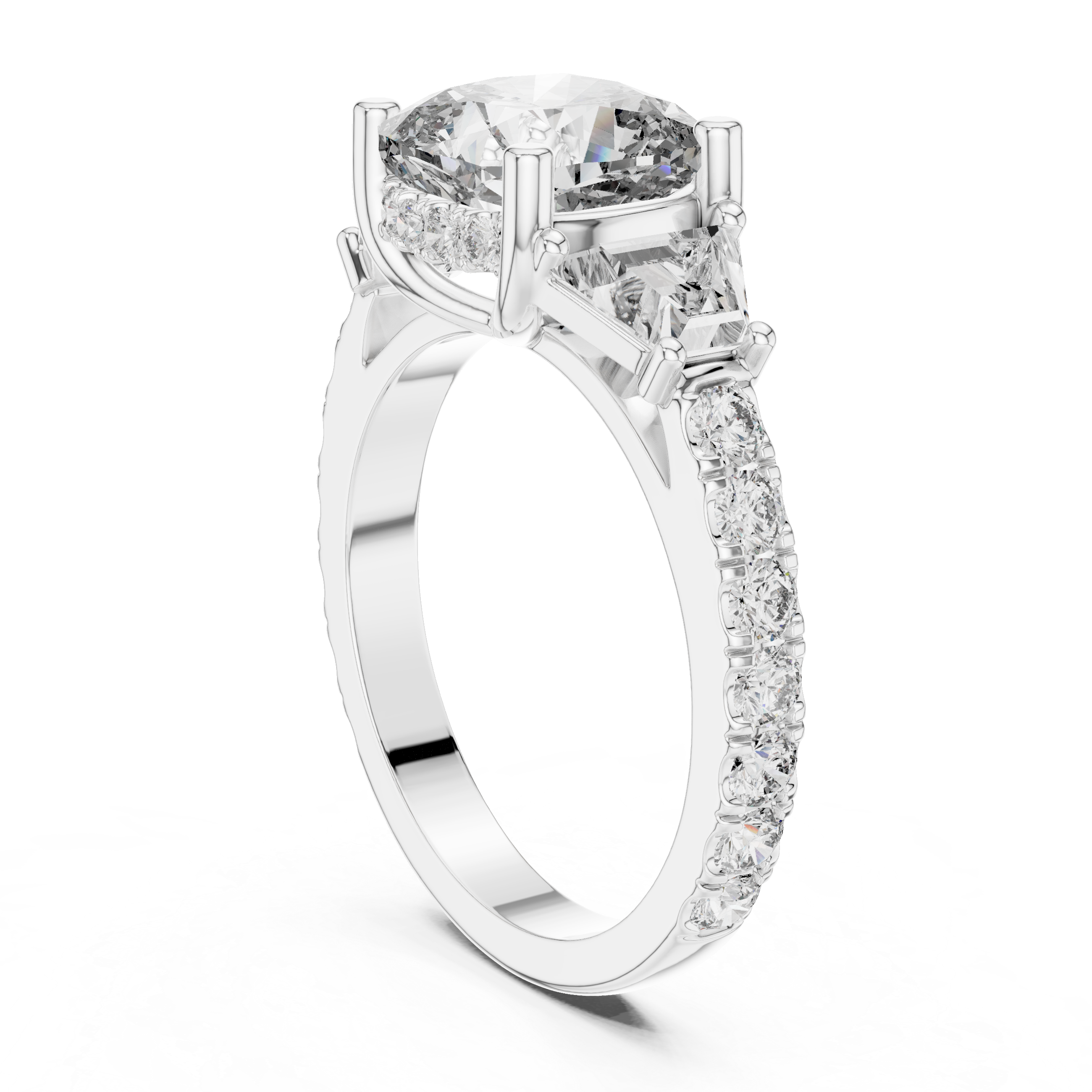 Ardelle Cushion Three Stone Diamond Engagement Ring