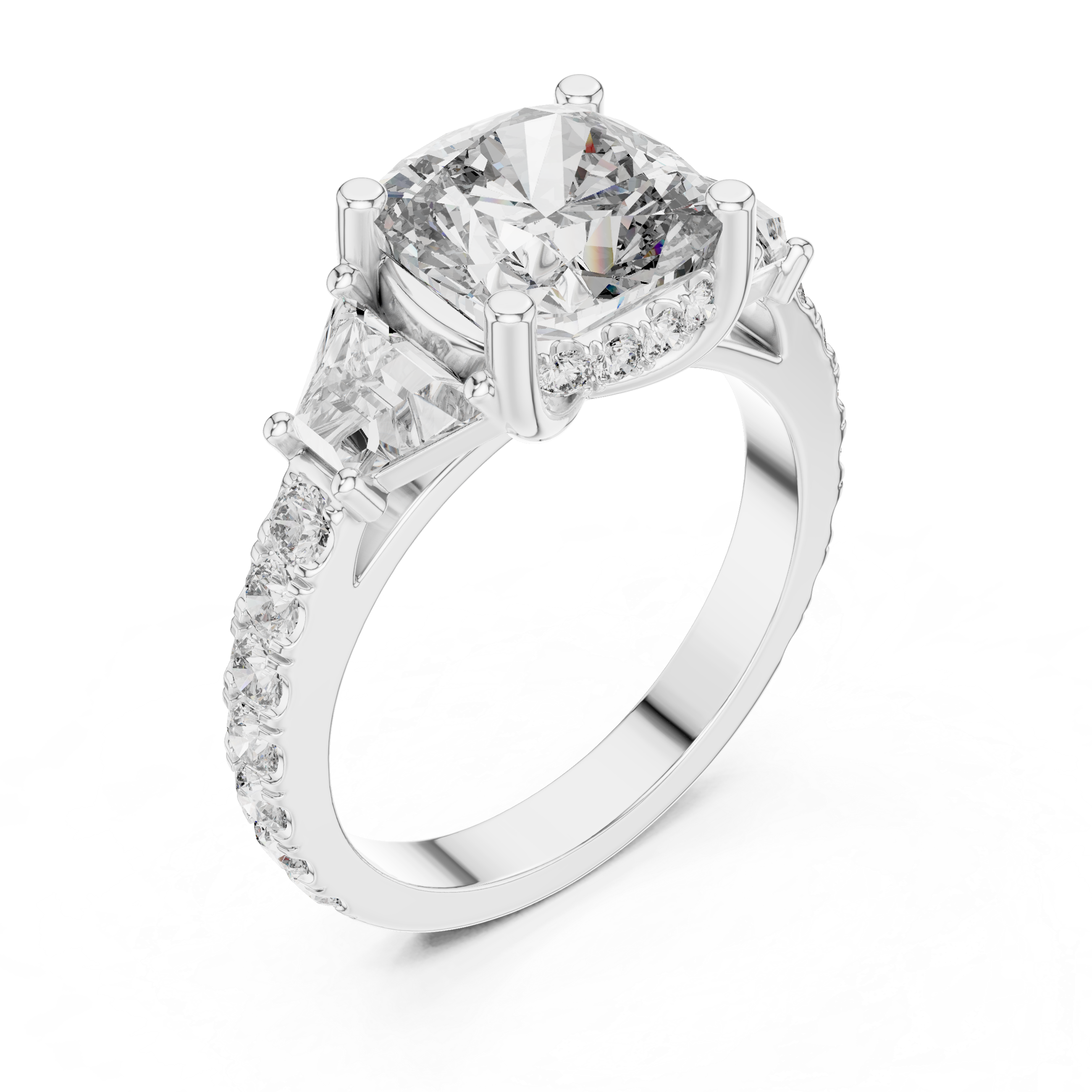 Ardelle Cushion Three Stone Diamond Engagement Ring