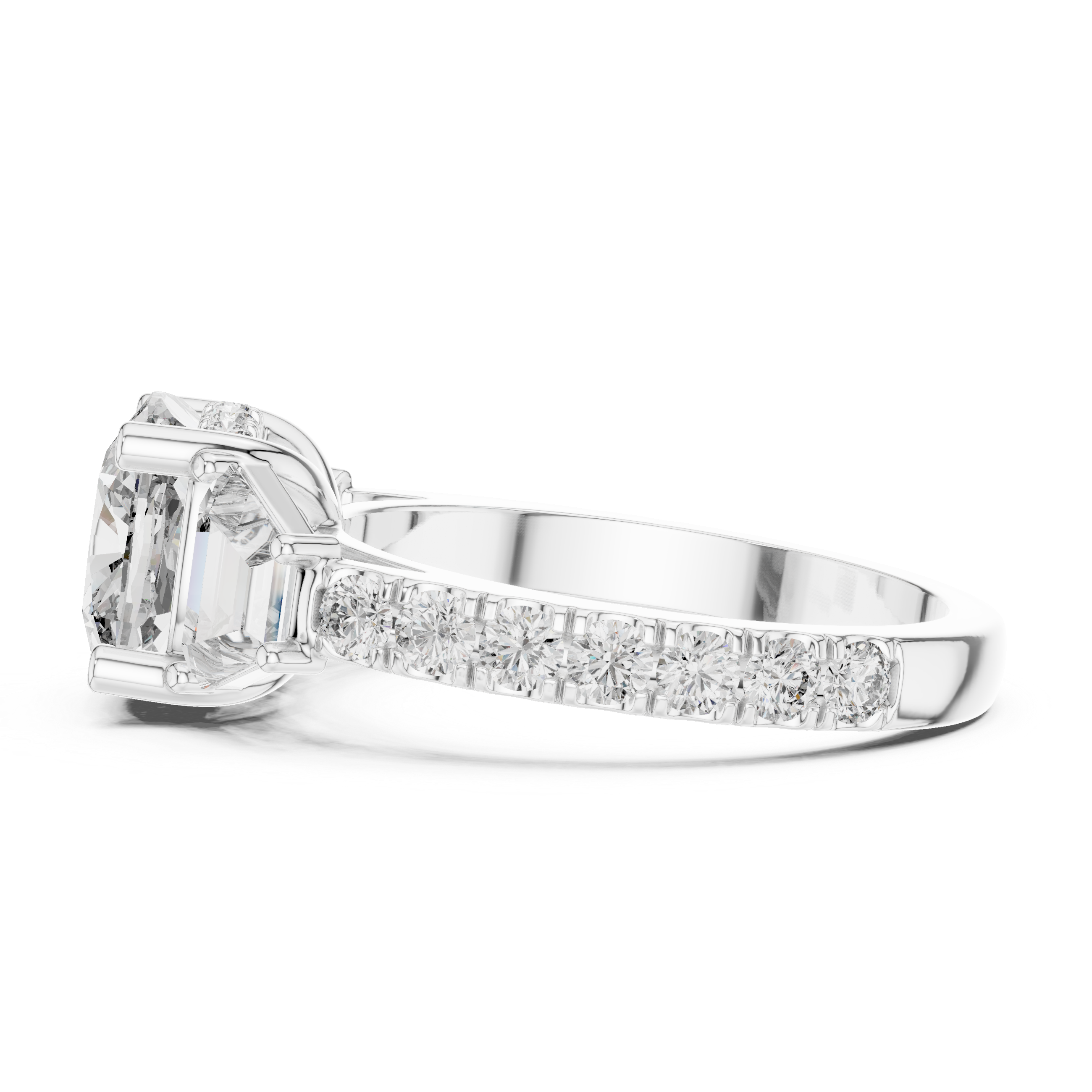 Ardelle Cushion Three Stone Diamond Engagement Ring