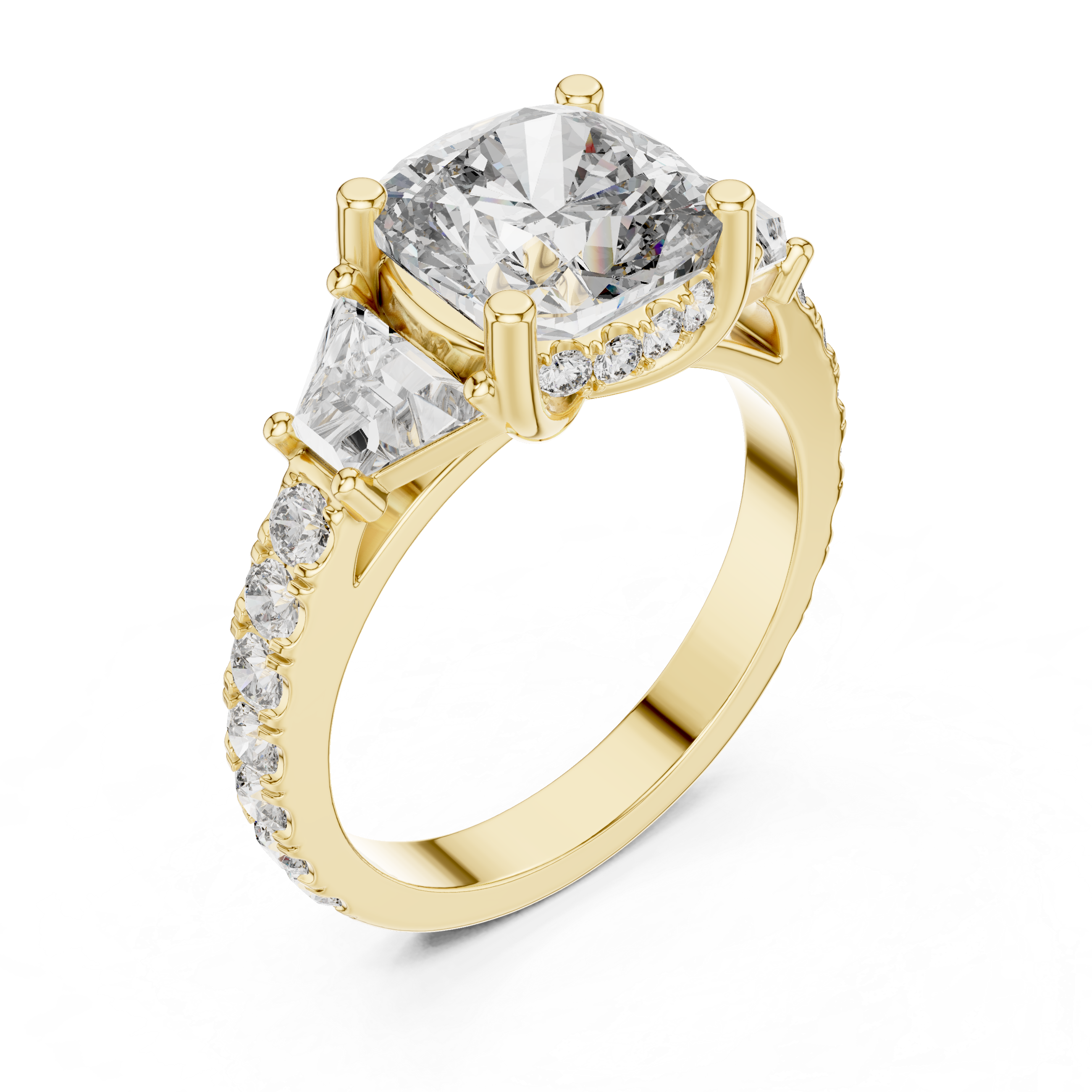 Ardelle Cushion Three Stone Diamond Engagement Ring