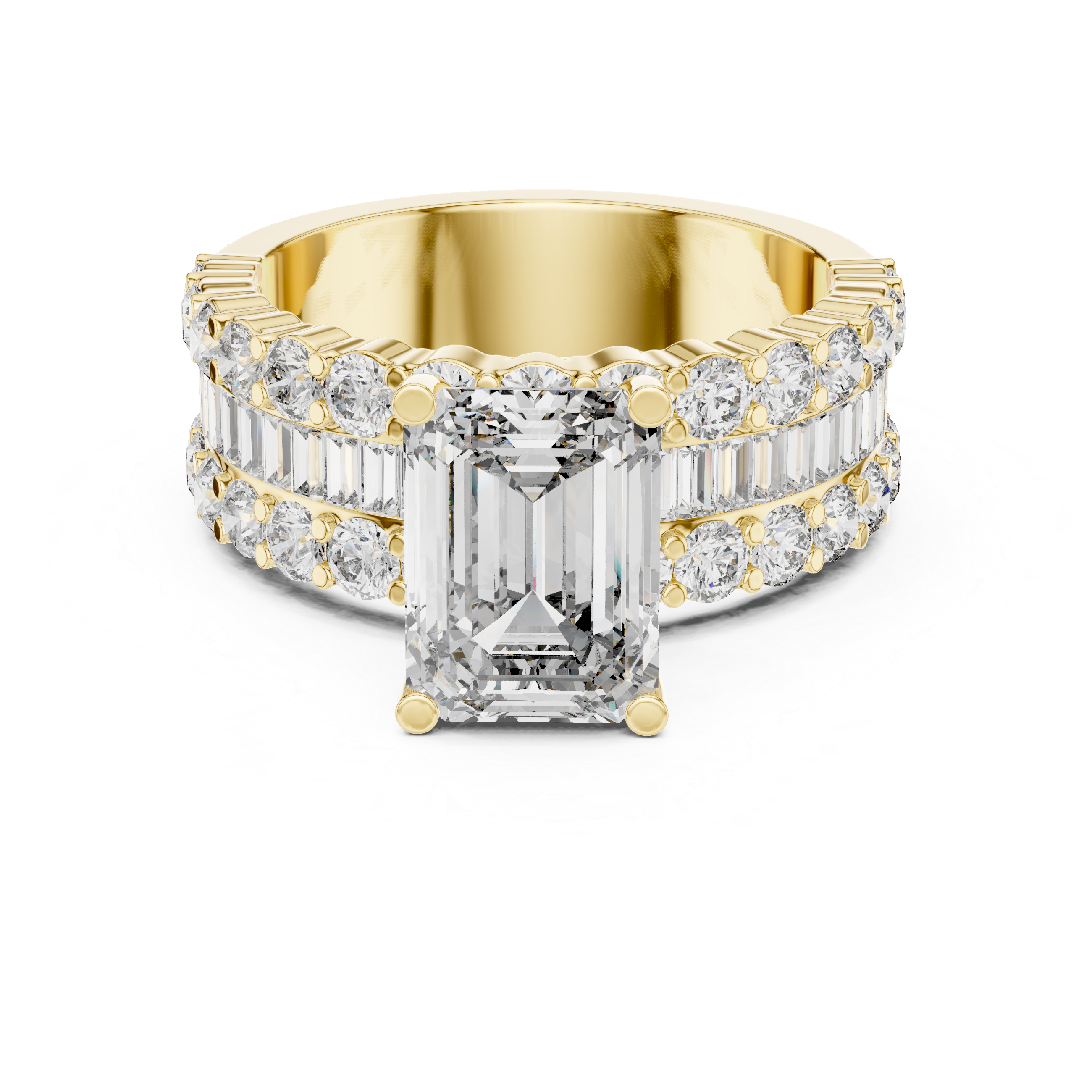 Emerald Cut Diamond Three Row Engagement Ring