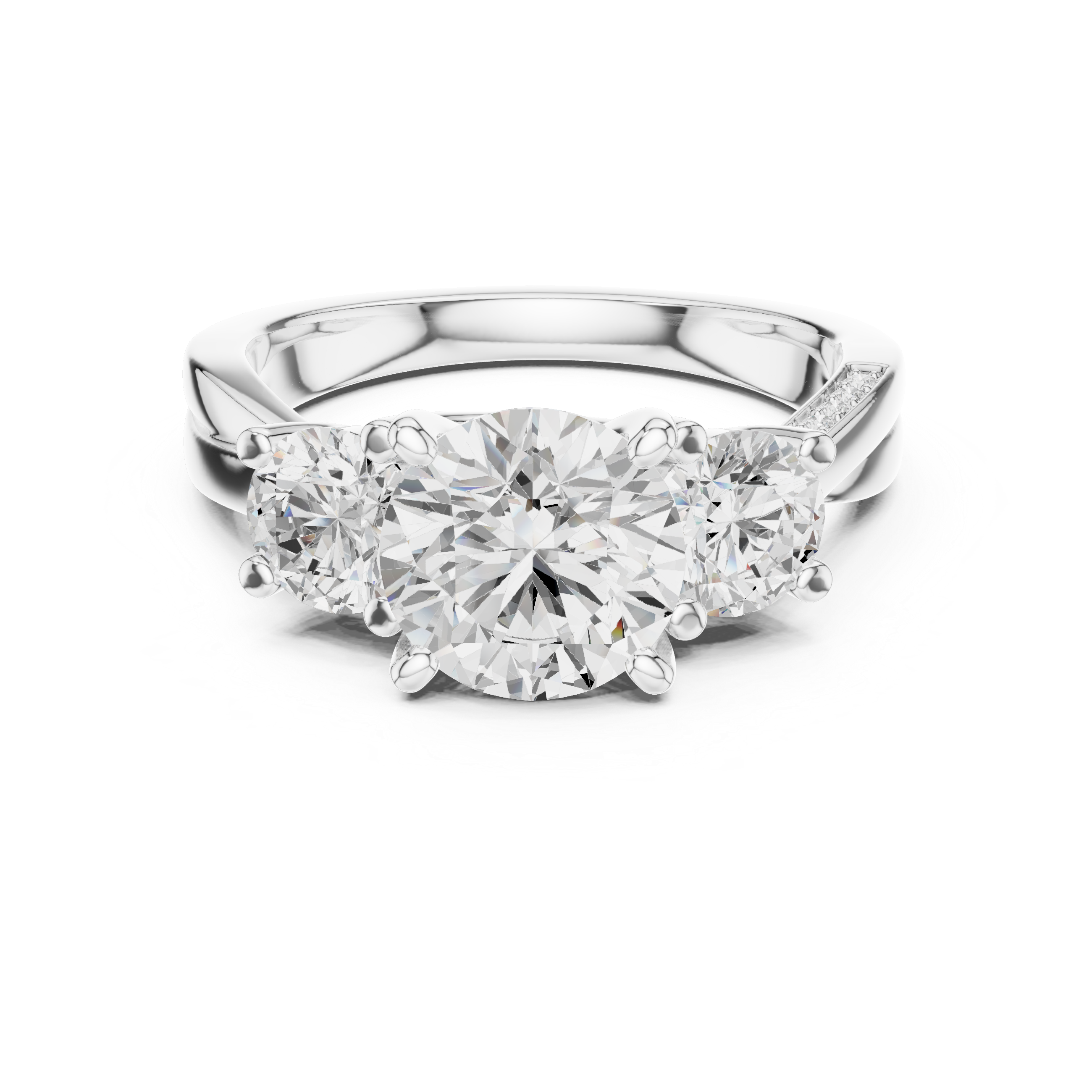 ROUND BRILLIANT THREE STONE TWISTED SHANK DIAMOND RING