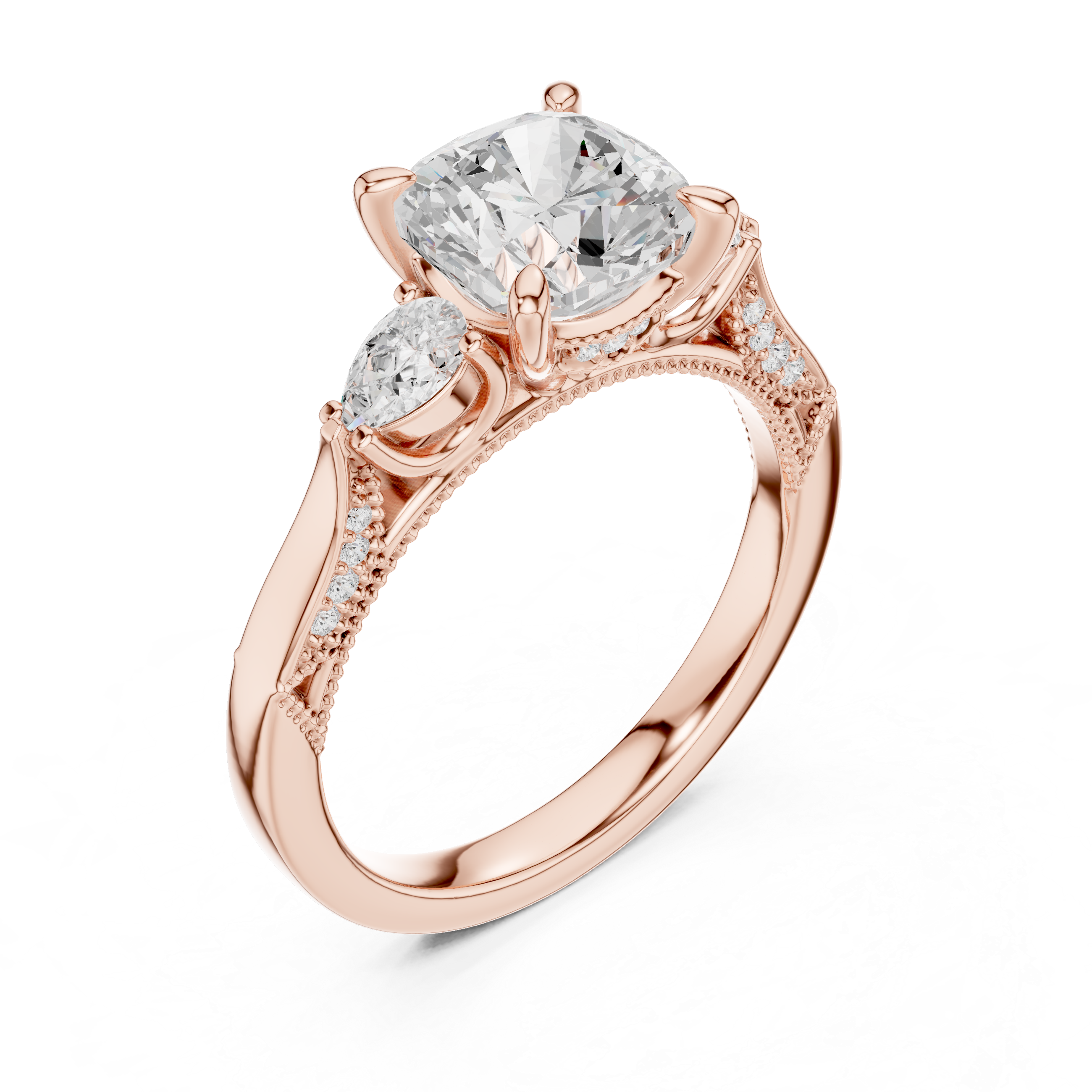Grace Trinity Cushion Cut Diamond Engagement Ring