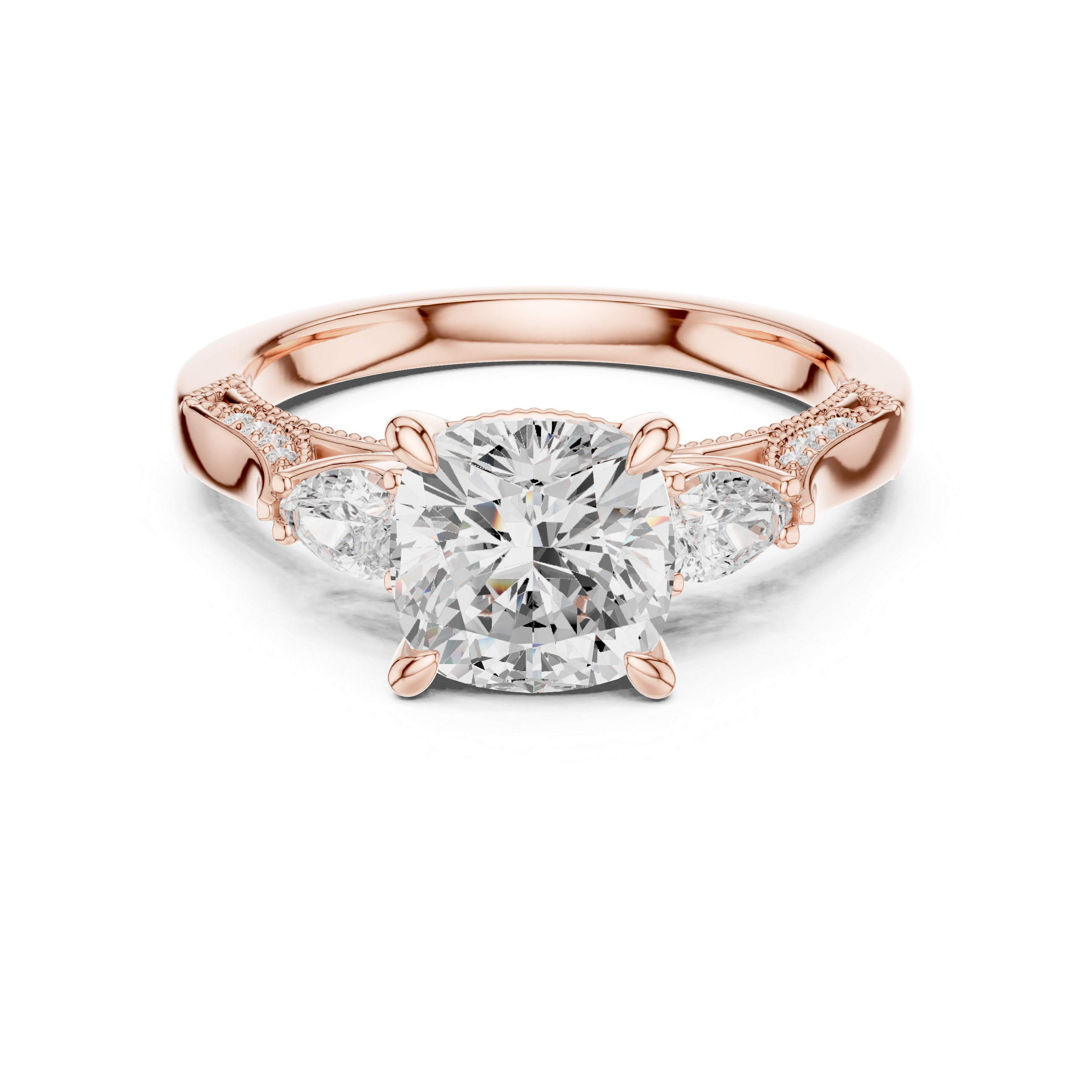 Grace Trinity Cushion Cut Diamond Engagement Ring