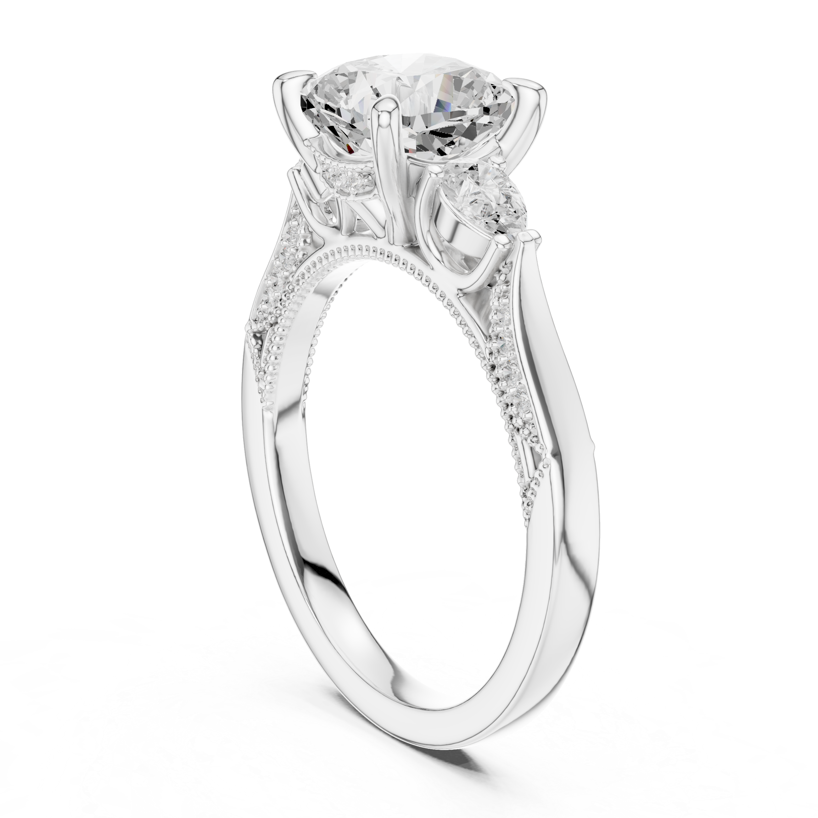 Grace Trinity Cushion Cut Diamond Engagement Ring