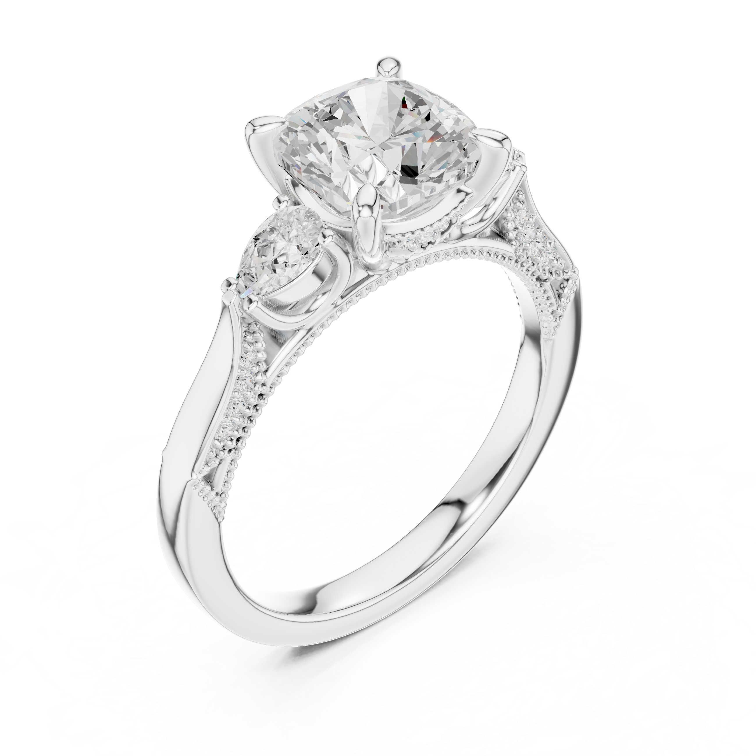 Grace Trinity Cushion Cut Diamond Engagement Ring