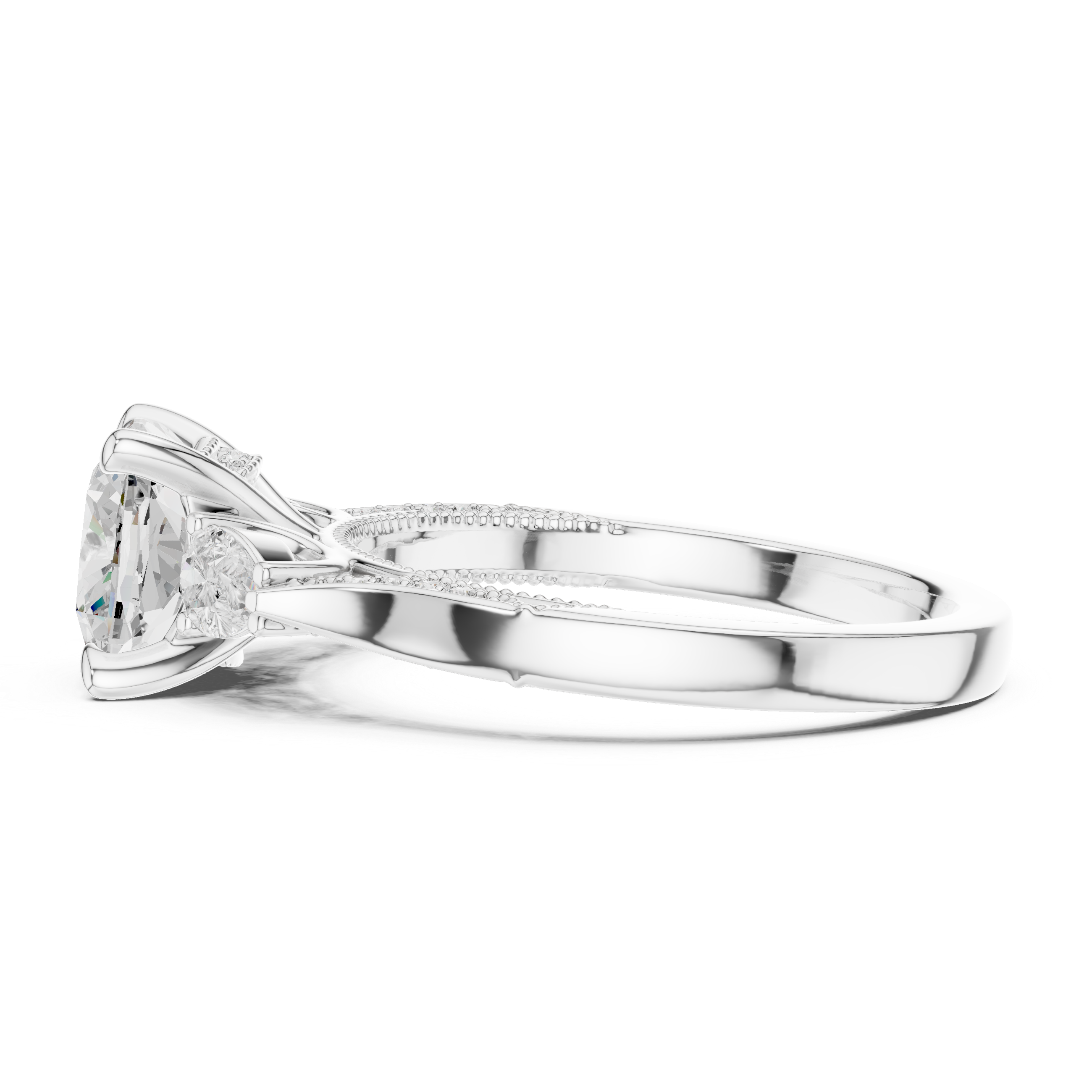 Grace Trinity Cushion Cut Diamond Engagement Ring