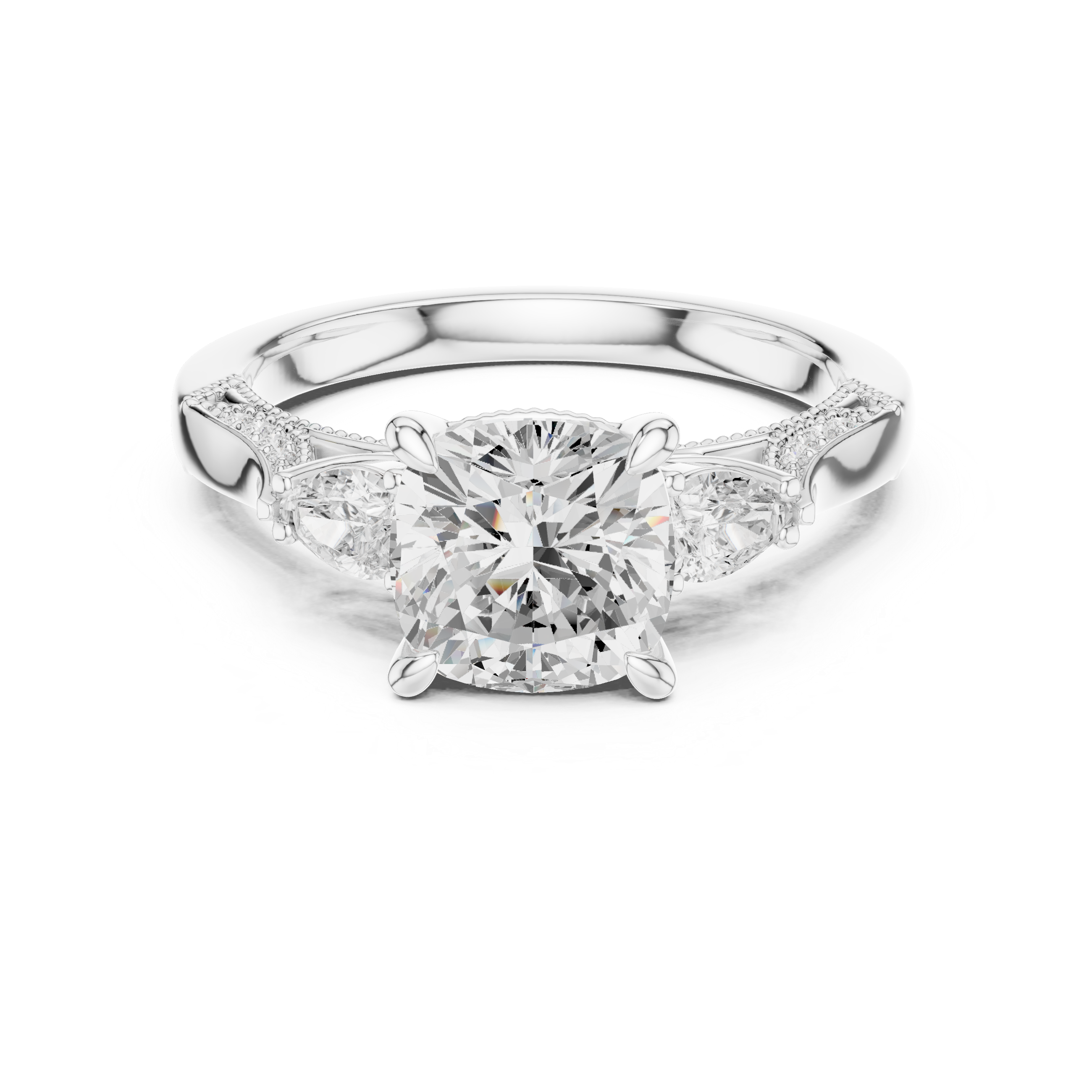 Grace Trinity Cushion Cut Diamond Engagement Ring