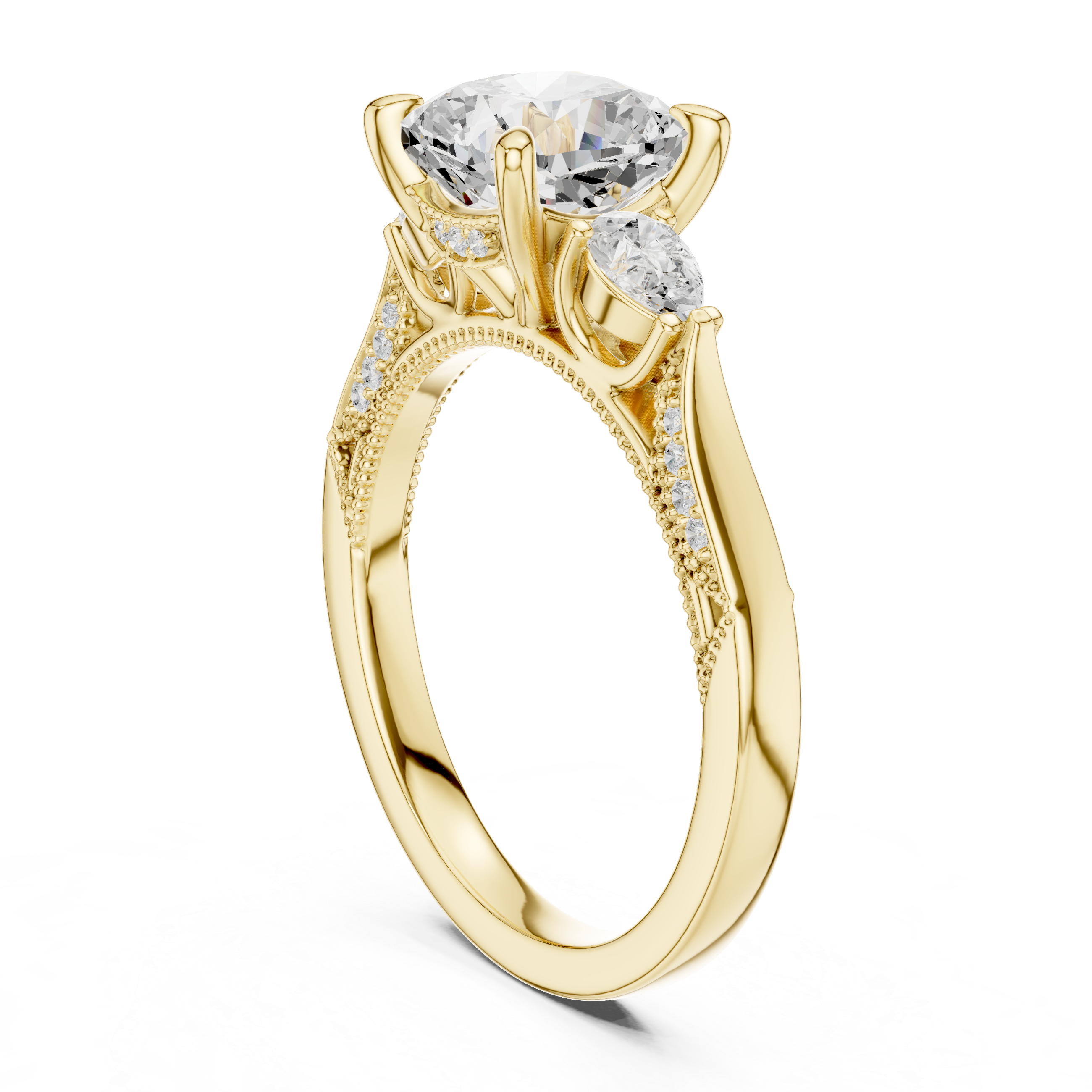 Grace Trinity Cushion Cut Diamond Engagement Ring