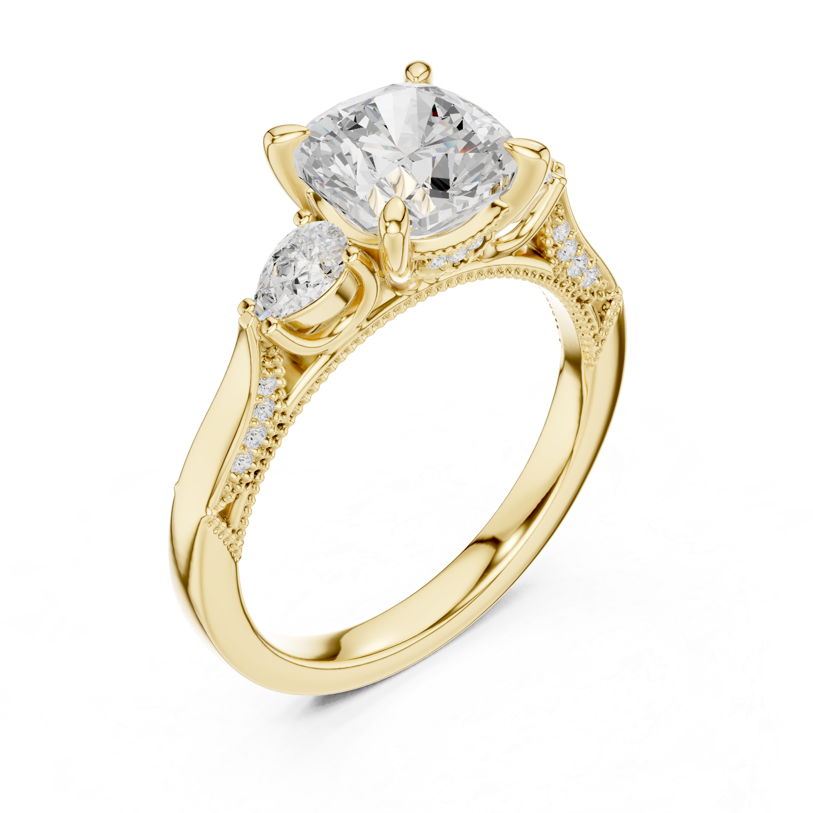 Grace Trinity Cushion Cut Diamond Engagement Ring