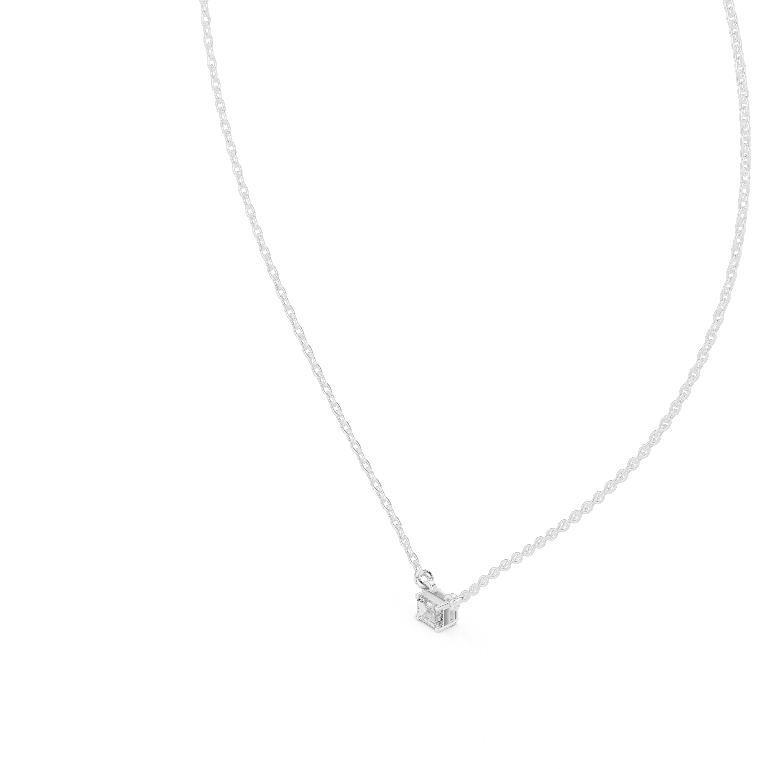 Emerald Cut Solitaire Diamond Pendant Necklace