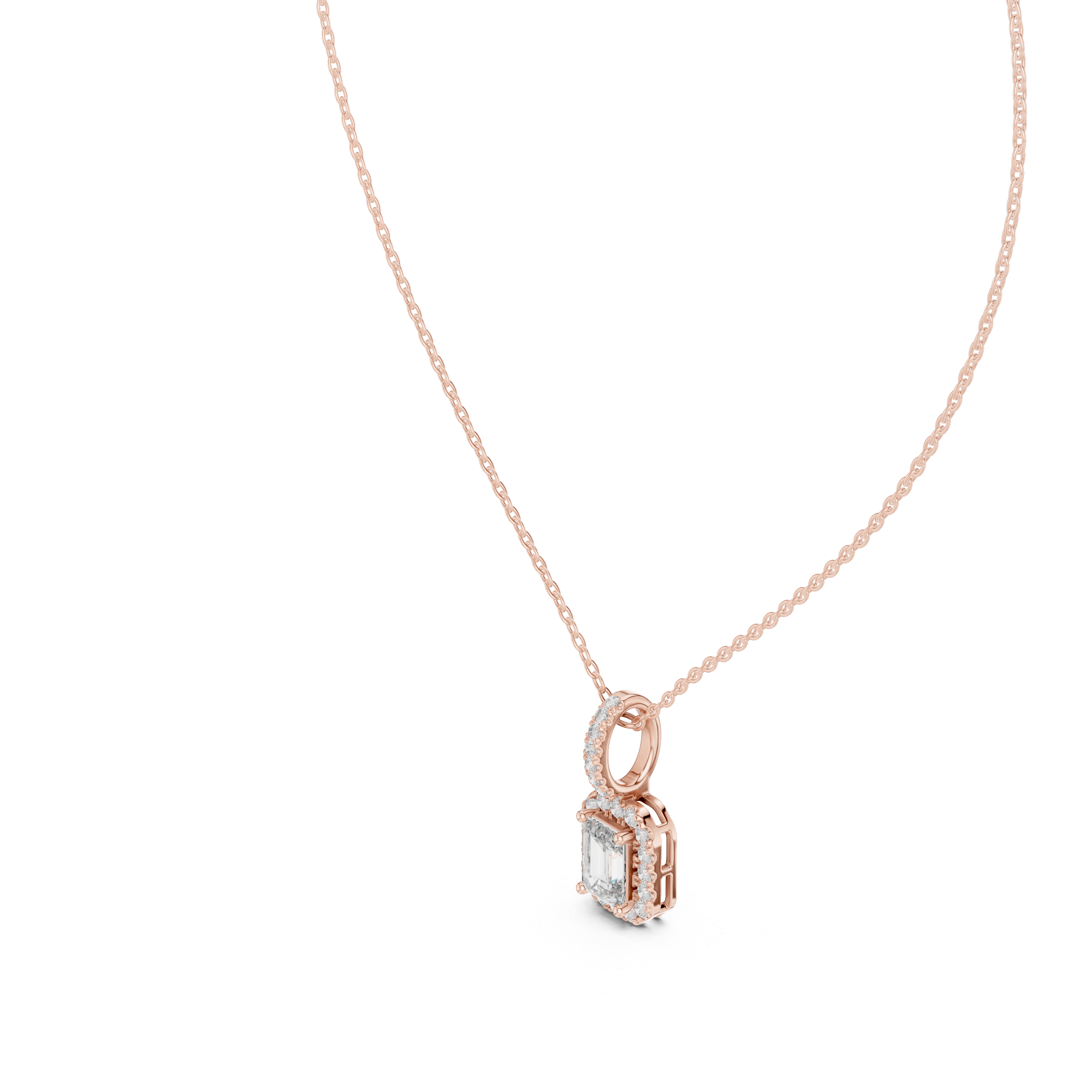 EMRALD- CUT DIAMOND HALO PENDENT