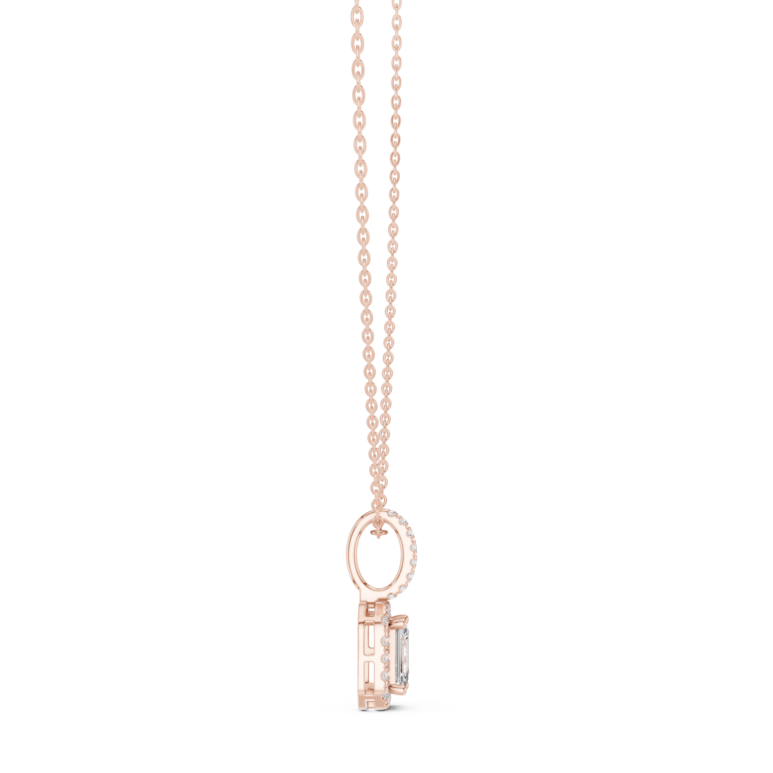 EMRALD- CUT DIAMOND HALO PENDENT