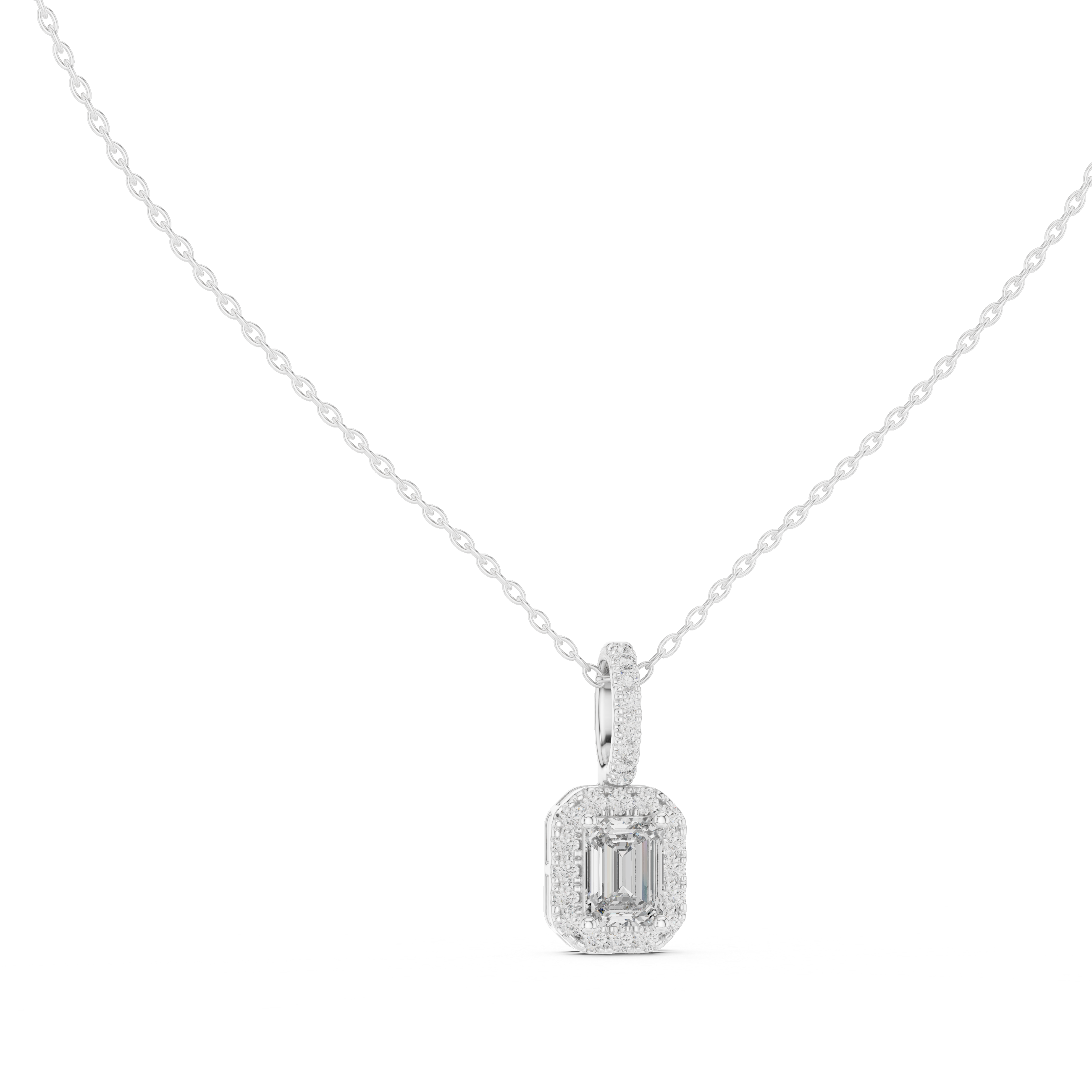 EMRALD- CUT DIAMOND HALO PENDENT