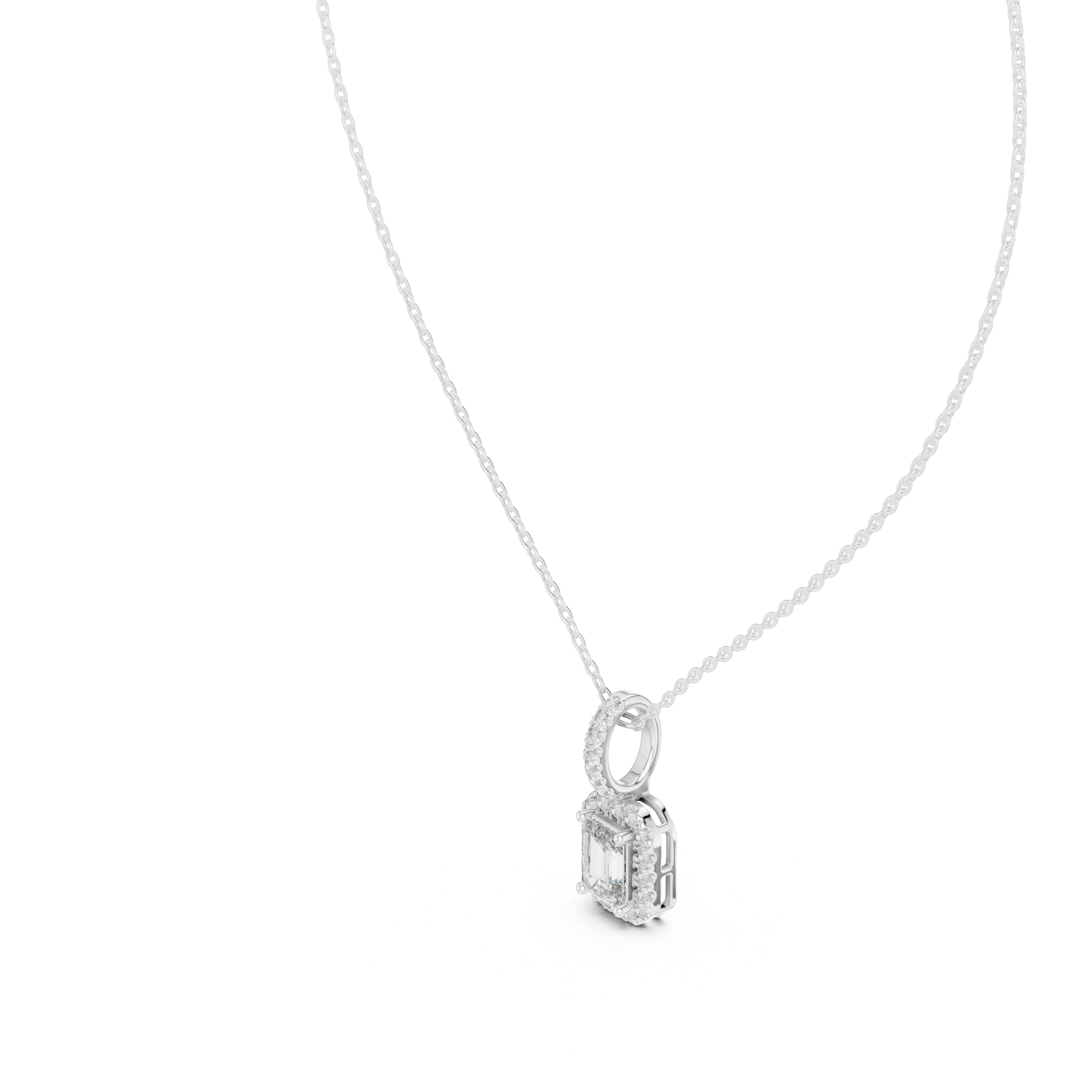 EMRALD- CUT DIAMOND HALO PENDENT