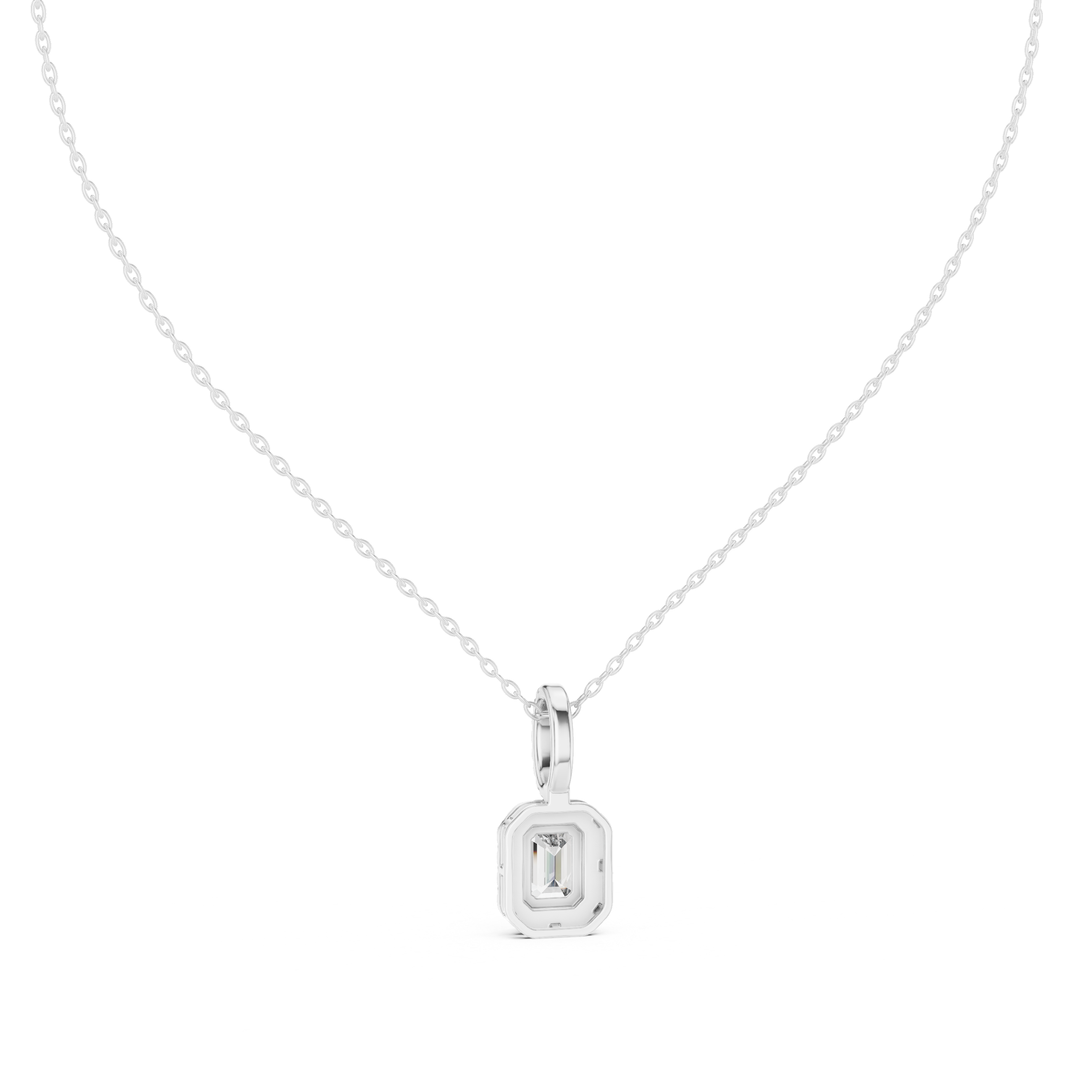 EMRALD- CUT DIAMOND HALO PENDENT