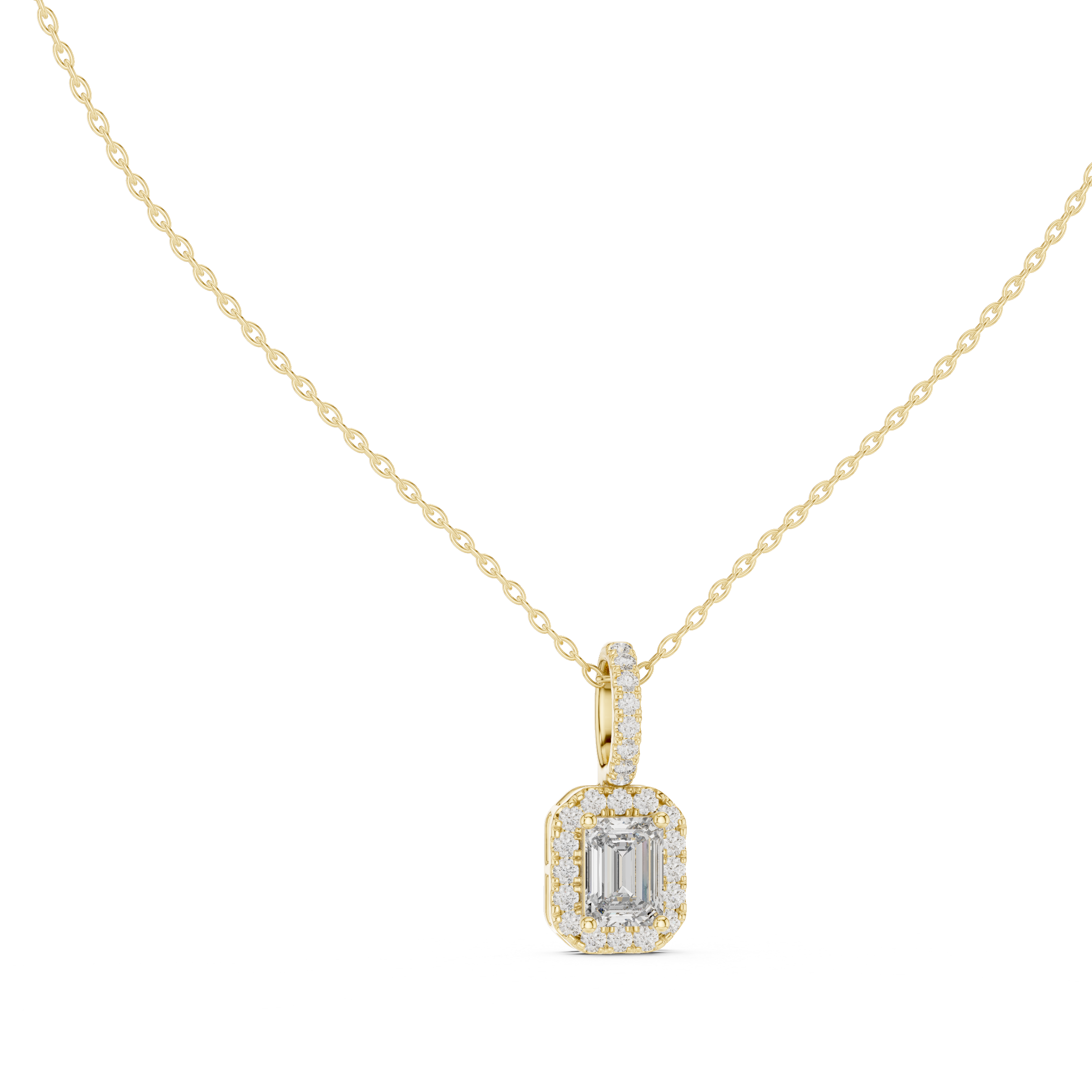 EMRALD- CUT DIAMOND HALO PENDENT