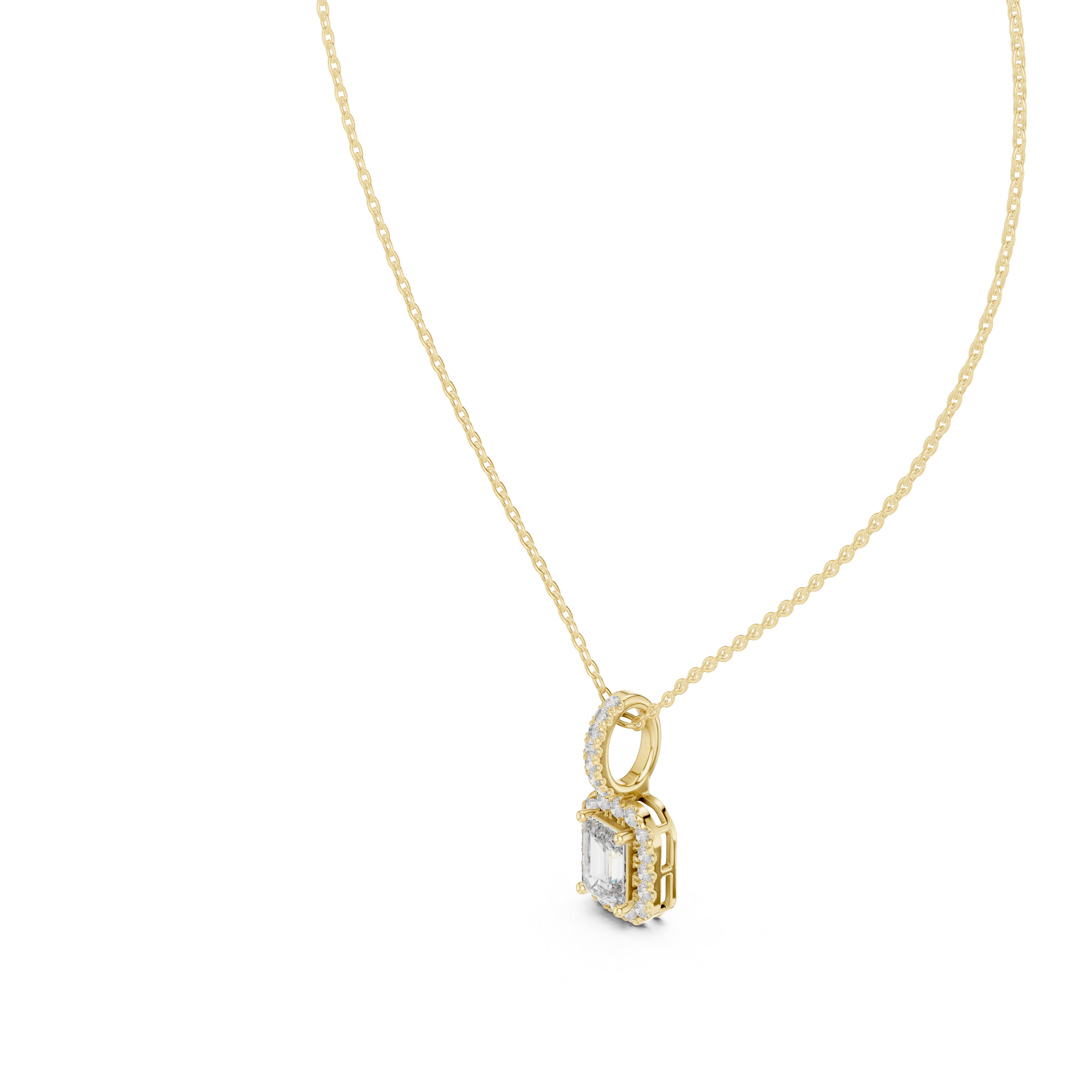 EMRALD- CUT DIAMOND HALO PENDENT