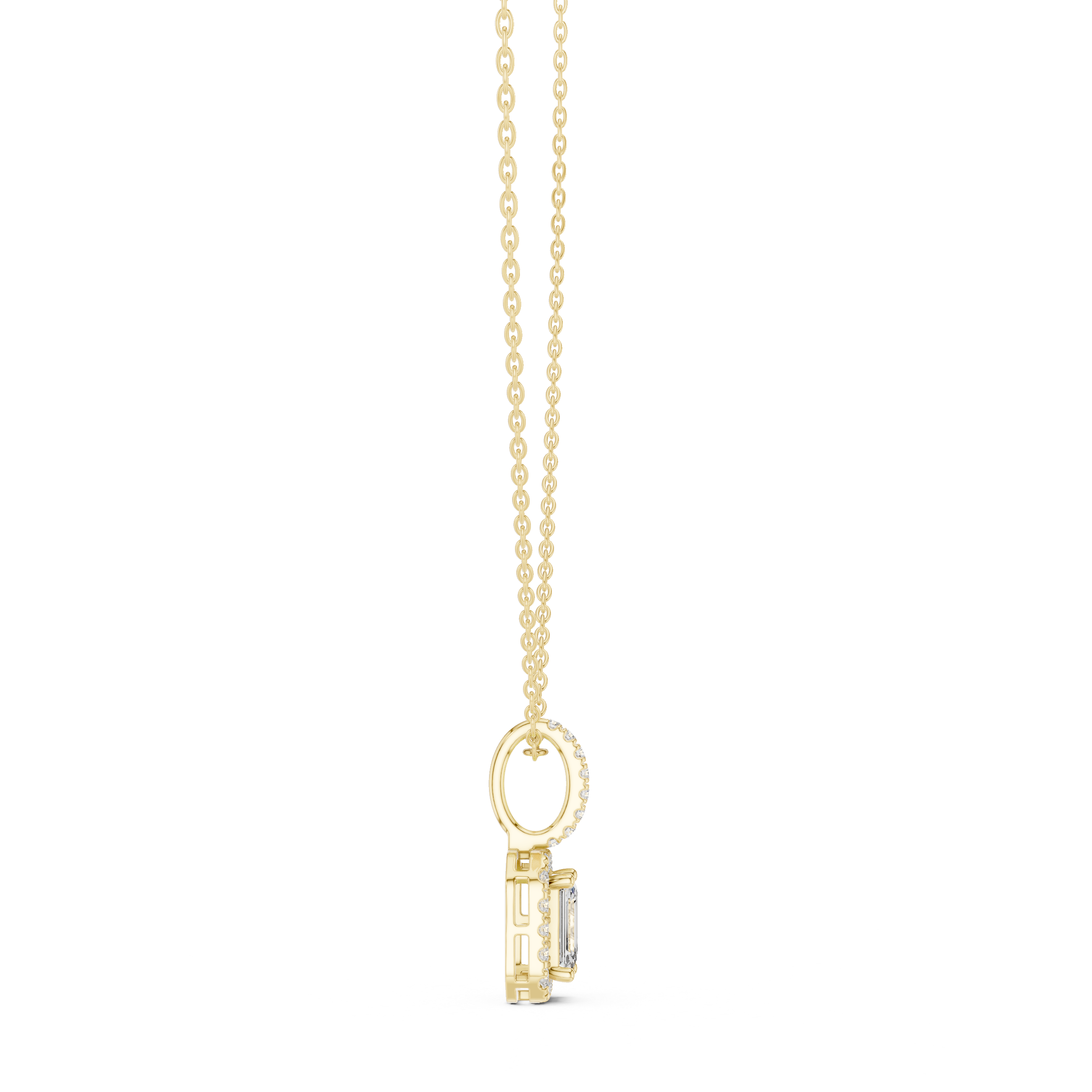 EMRALD- CUT DIAMOND HALO PENDENT