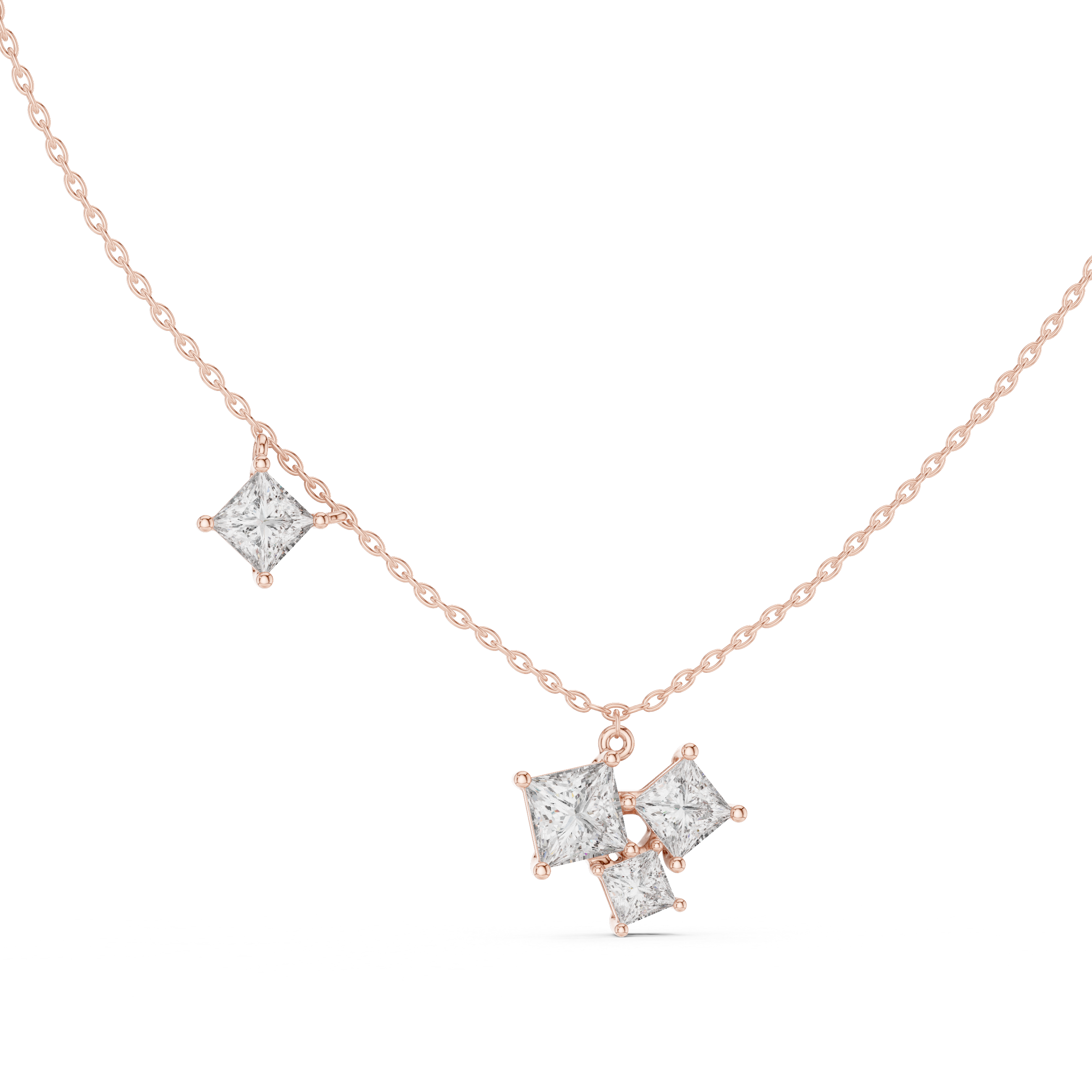 PRINCESS CUT DIAMOND CLUSTER PENDENT
