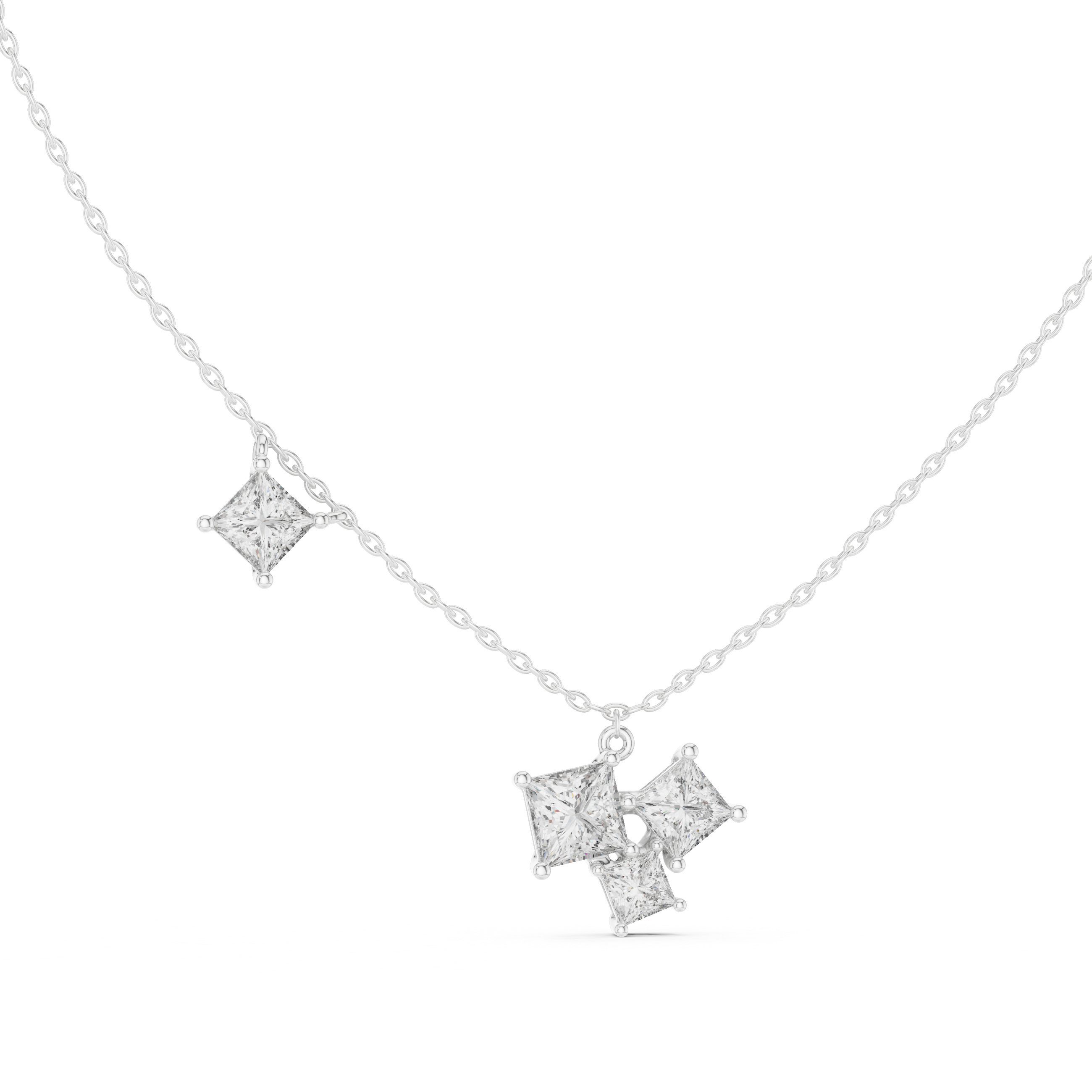 PRINCESS CUT DIAMOND CLUSTER PENDENT