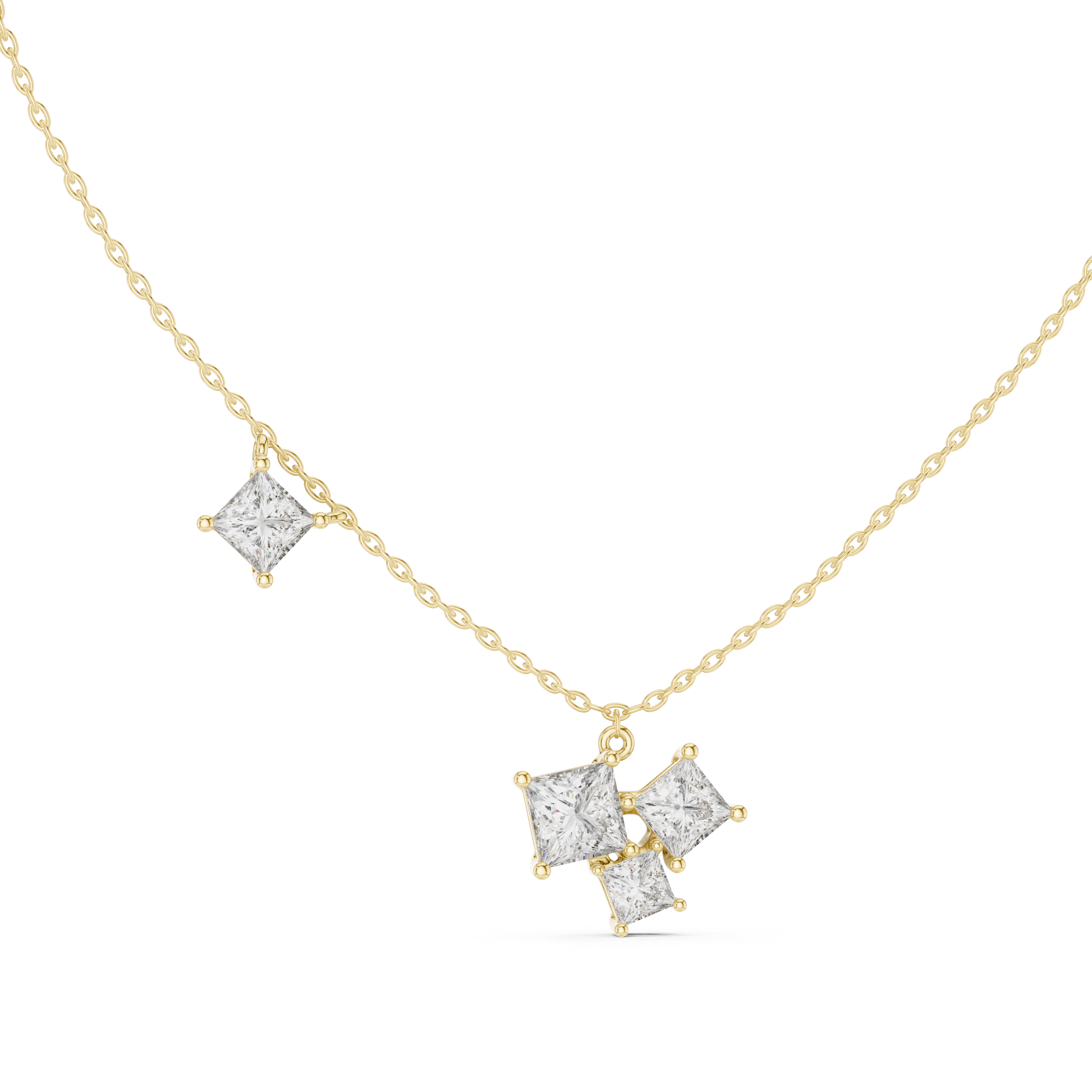 PRINCESS CUT DIAMOND CLUSTER PENDENT