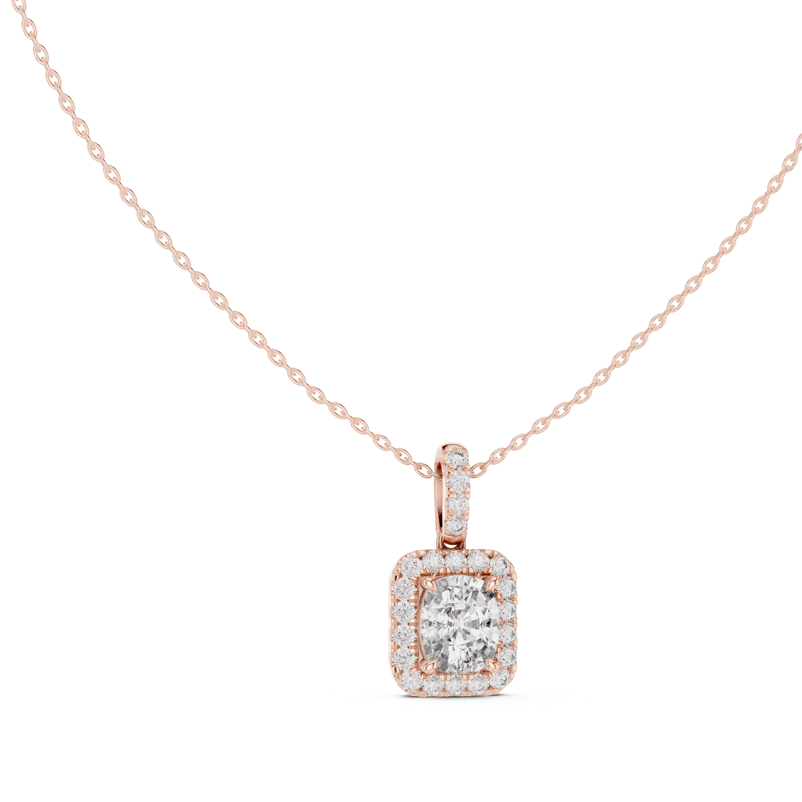 CUSHION HALO DIAMOND PENDENT