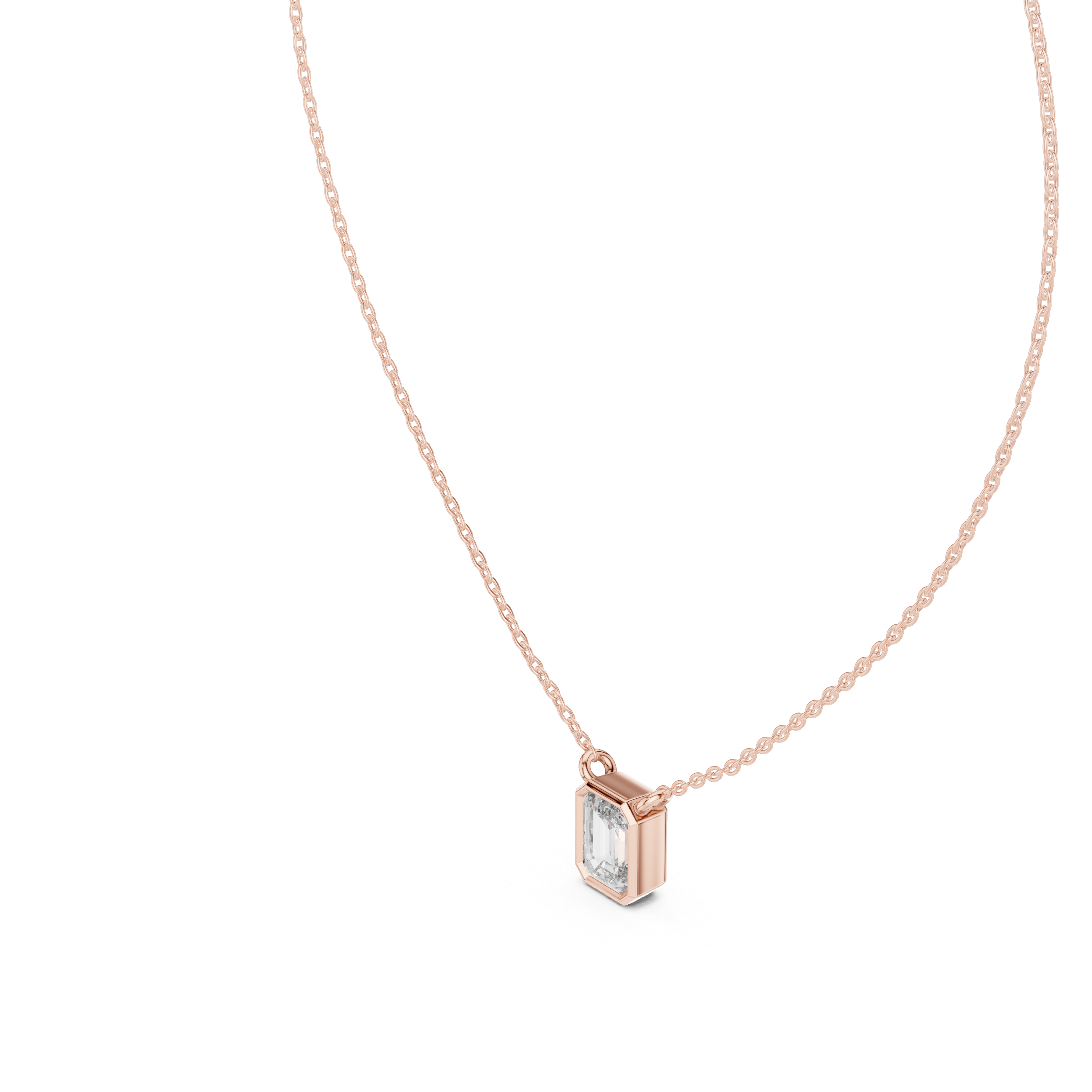 EMRALD CUT BEZEL SET SOLITAIRE DIAMOND PENDENT