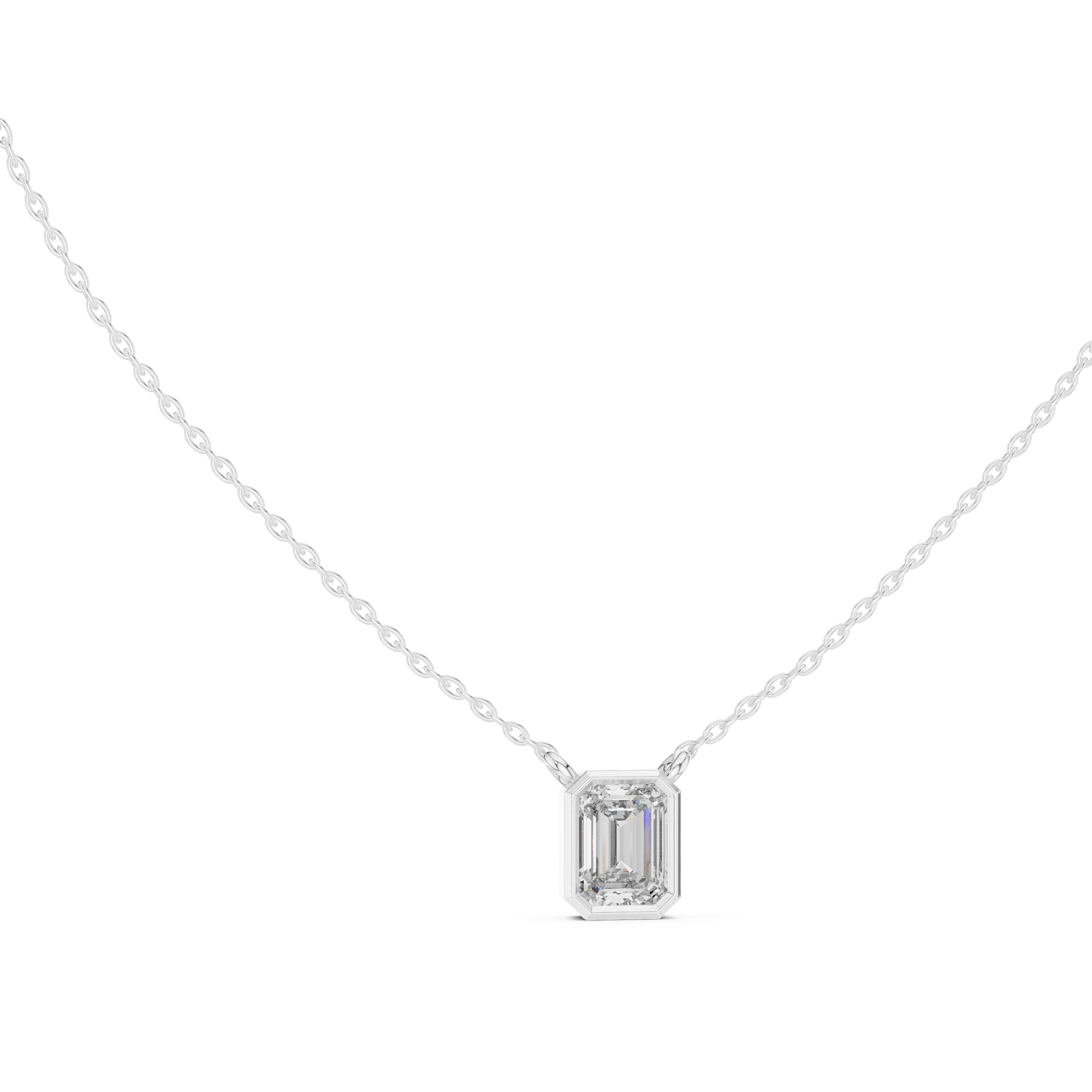 EMRALD CUT BEZEL SET SOLITAIRE DIAMOND PENDENT