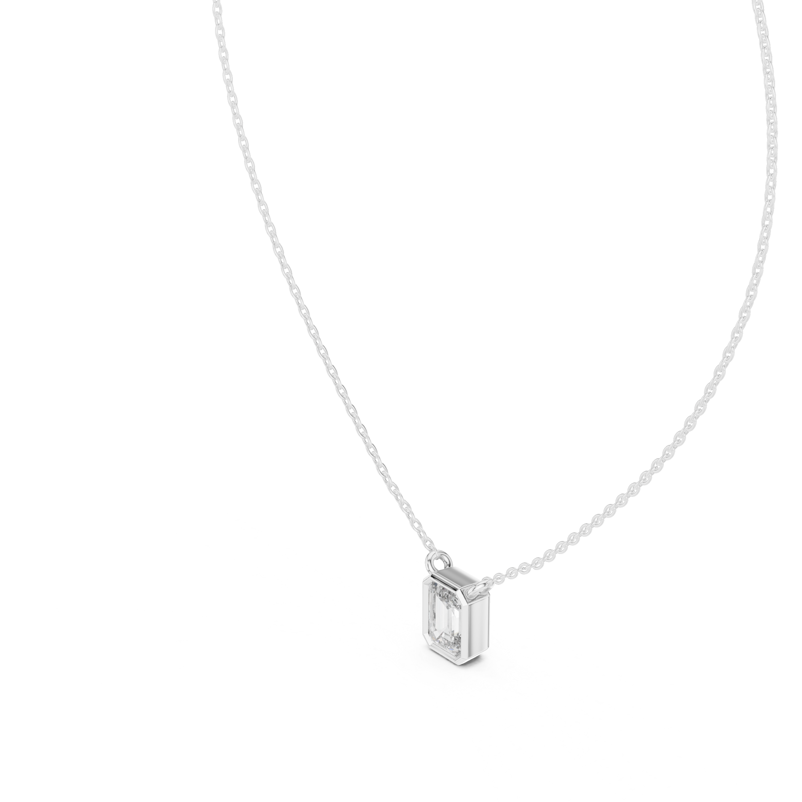 EMRALD CUT BEZEL SET SOLITAIRE DIAMOND PENDENT