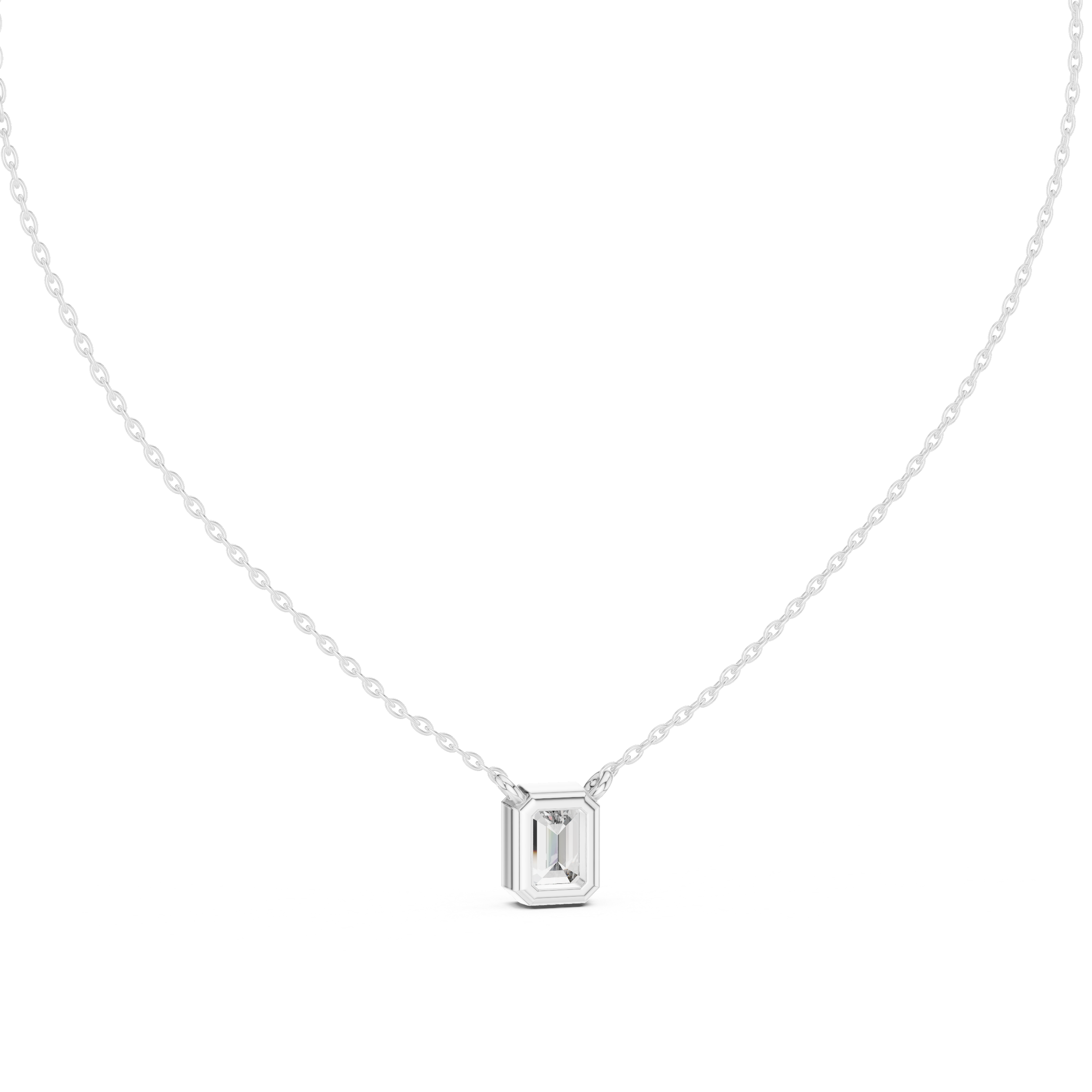 EMRALD CUT BEZEL SET SOLITAIRE DIAMOND PENDENT