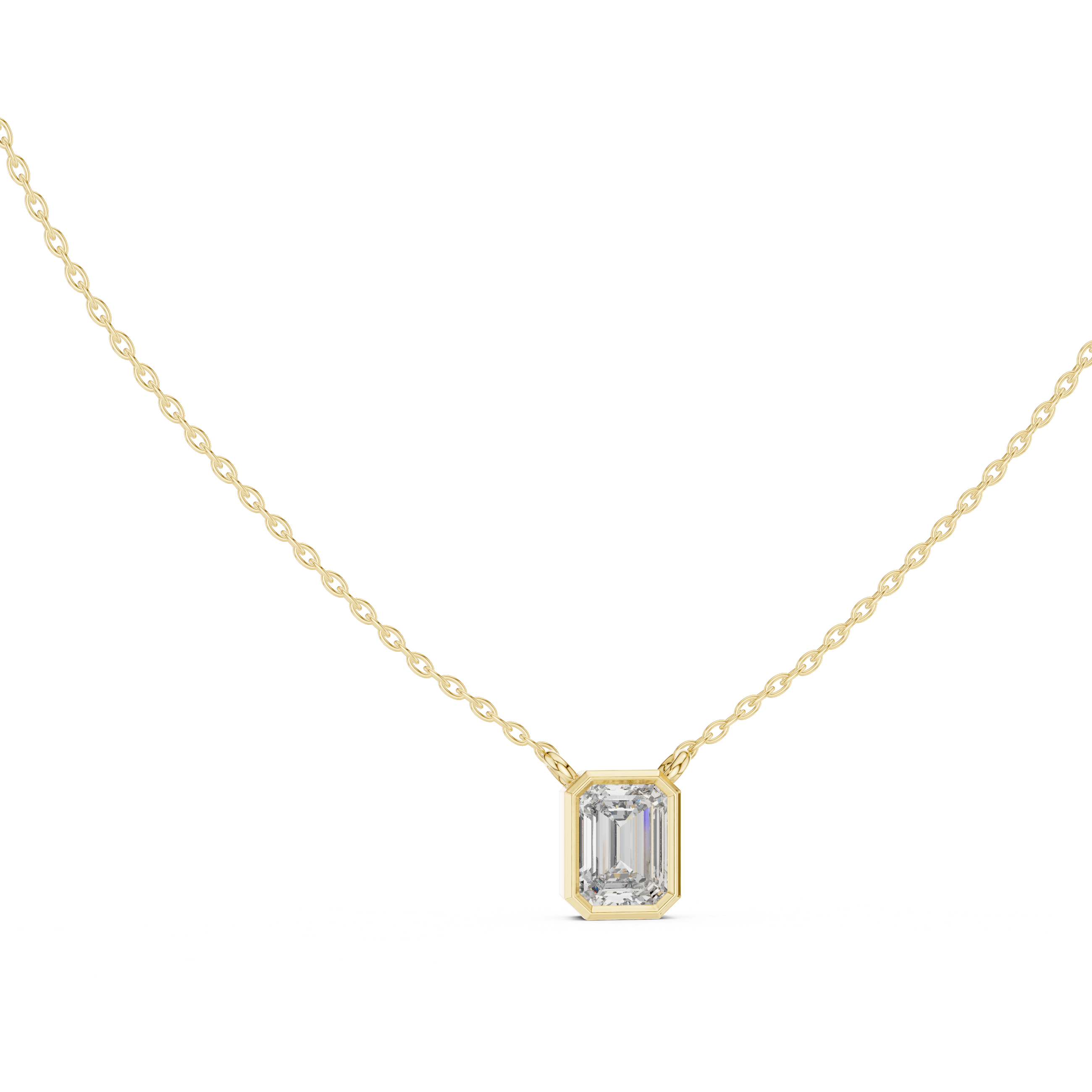 EMRALD CUT BEZEL SET SOLITAIRE DIAMOND PENDENT