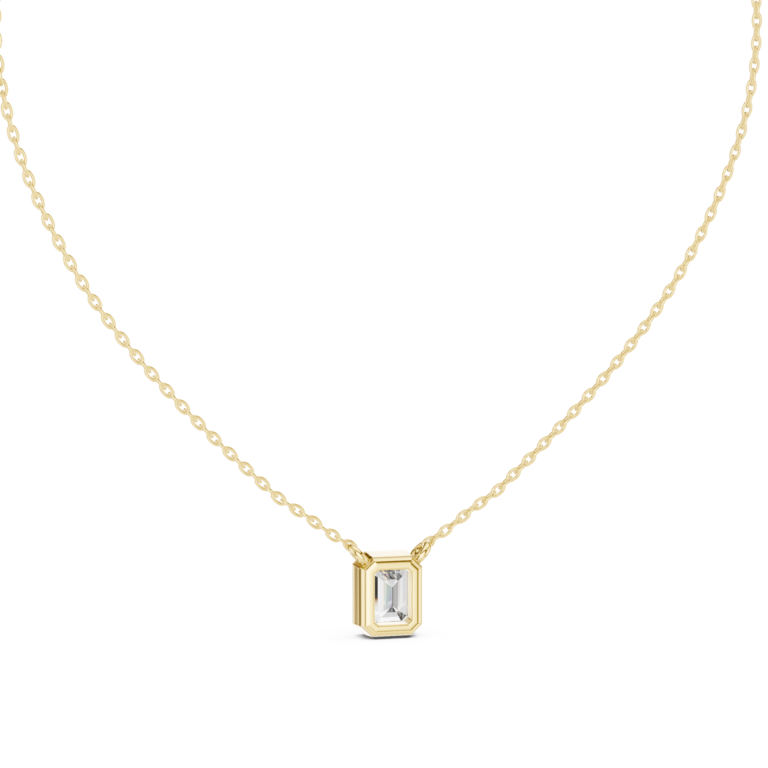 EMRALD CUT BEZEL SET SOLITAIRE DIAMOND PENDENT