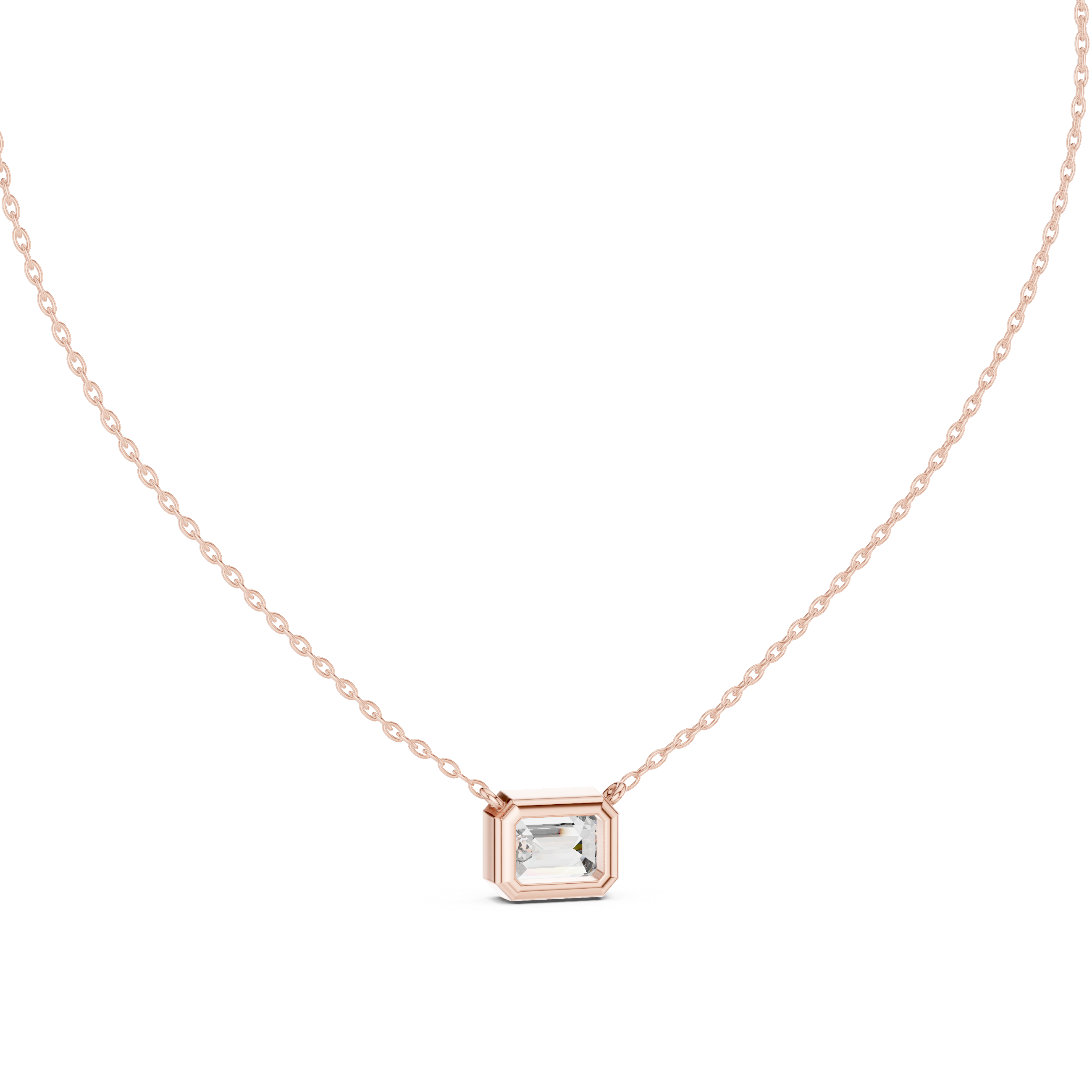 HORIZONTAL EMRALD CUT BEZEL SET SOLITAIRE DIAMOND PENDENT