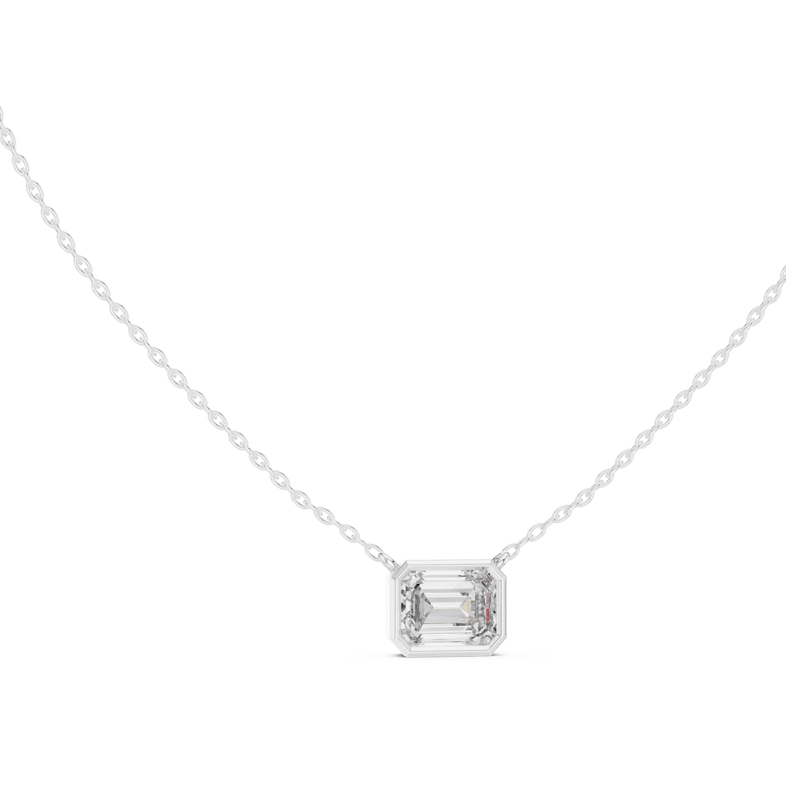 HORIZONTAL EMRALD CUT BEZEL SET SOLITAIRE DIAMOND PENDENT