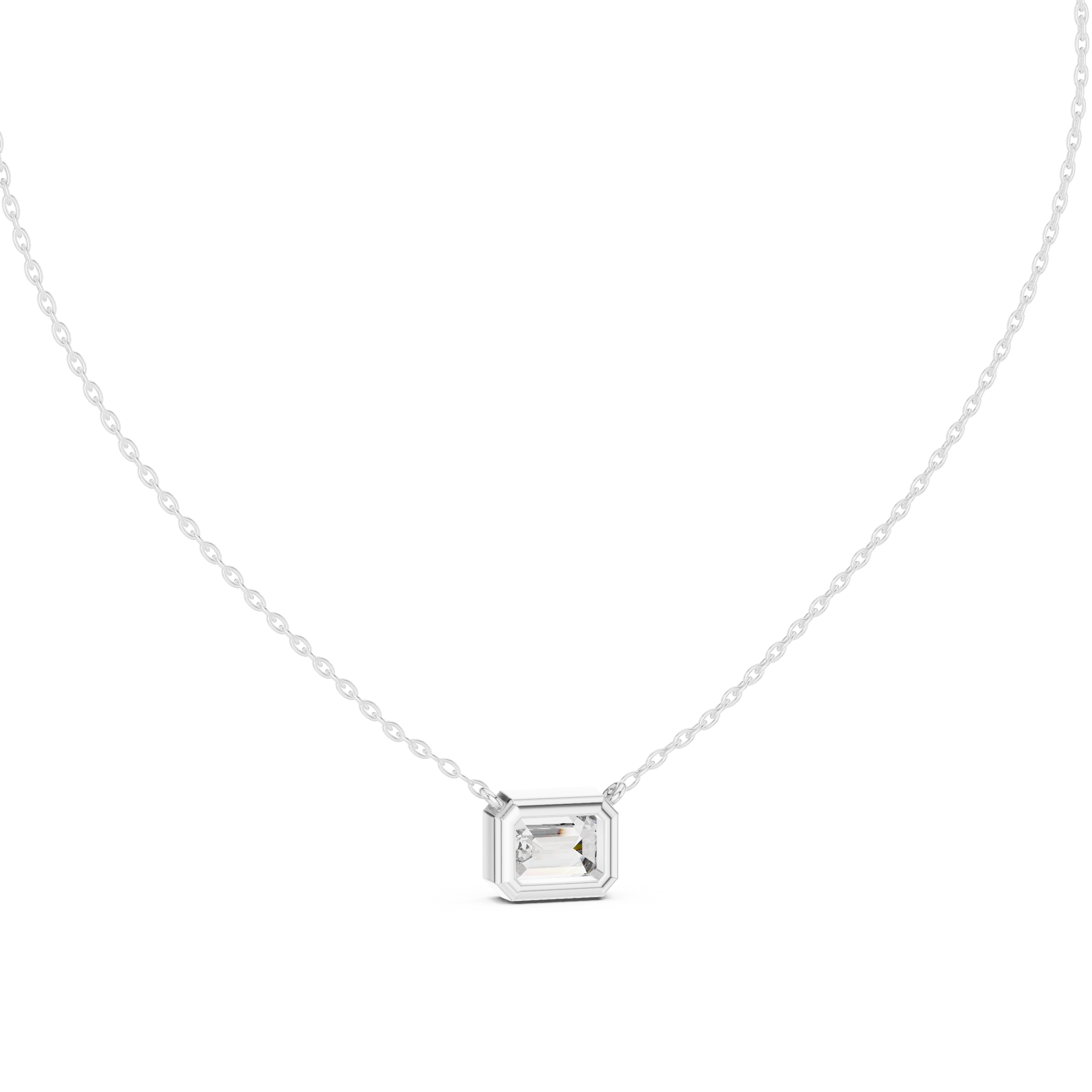 HORIZONTAL EMRALD CUT BEZEL SET SOLITAIRE DIAMOND PENDENT